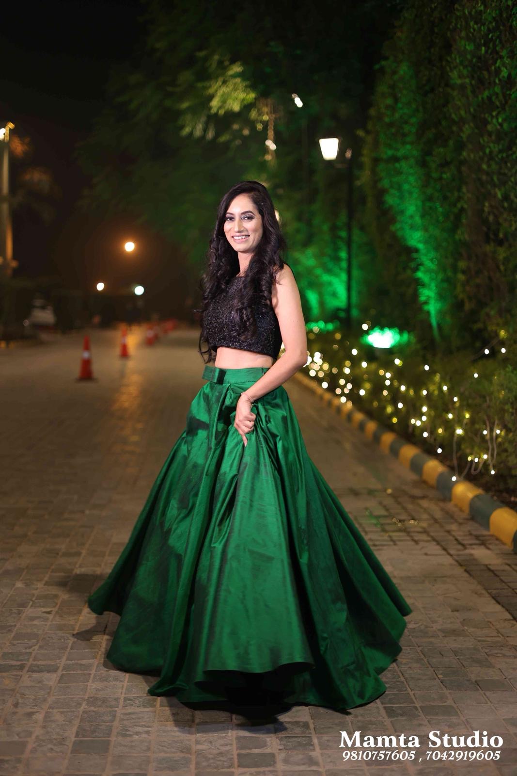 Green Skirt and Black Blouse