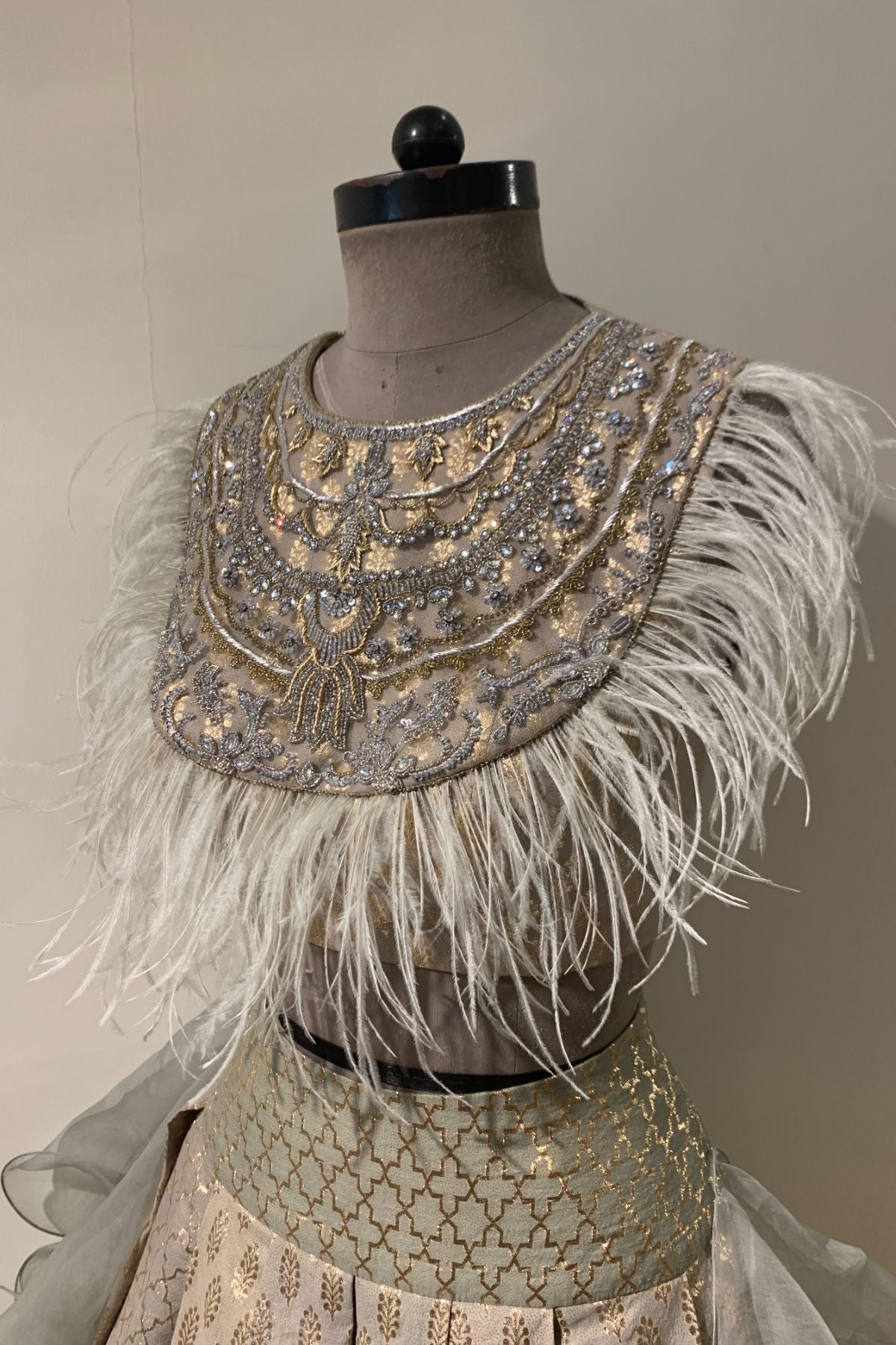 Olive Chanderi Booti Pleated Lehenga