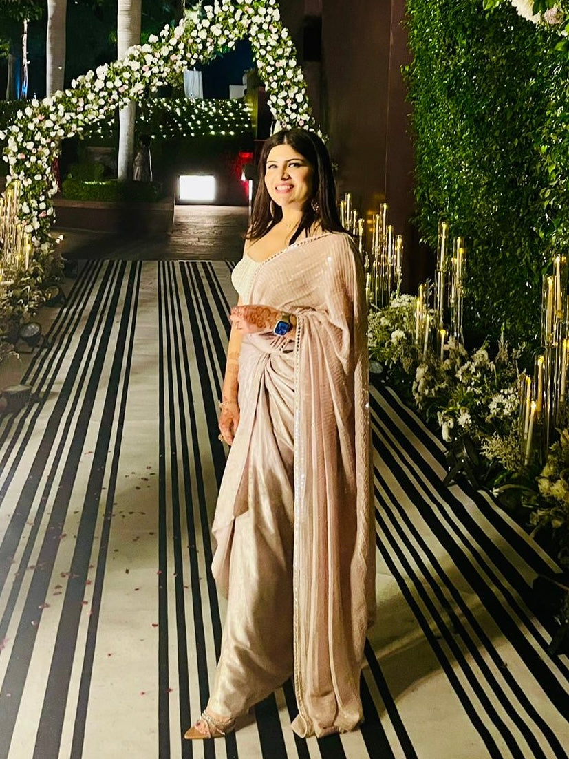 Champagne draped skirt saree