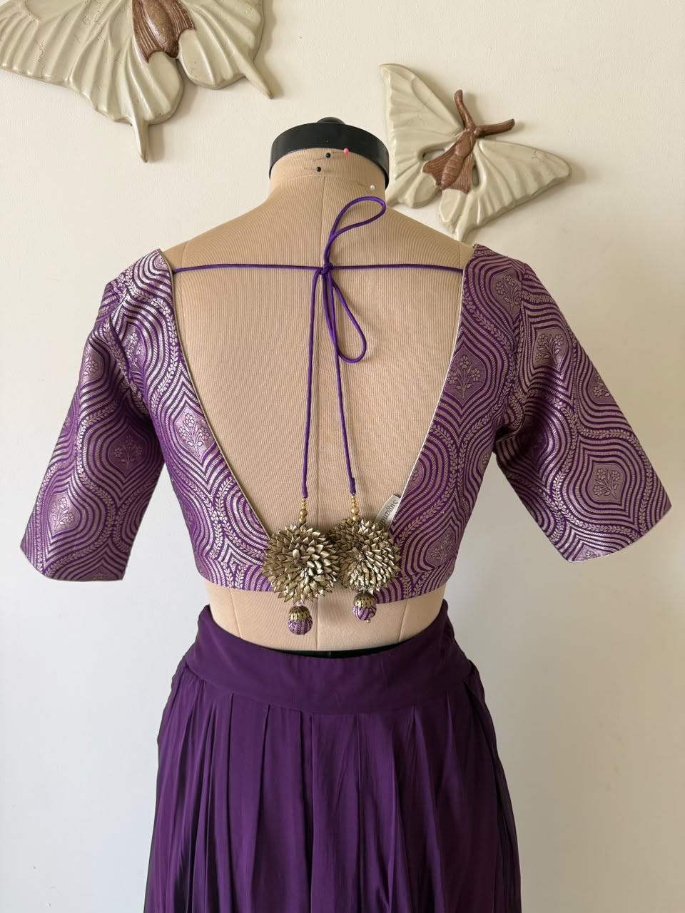 Purple chiffon lehenga with brocade blouse and dupatta