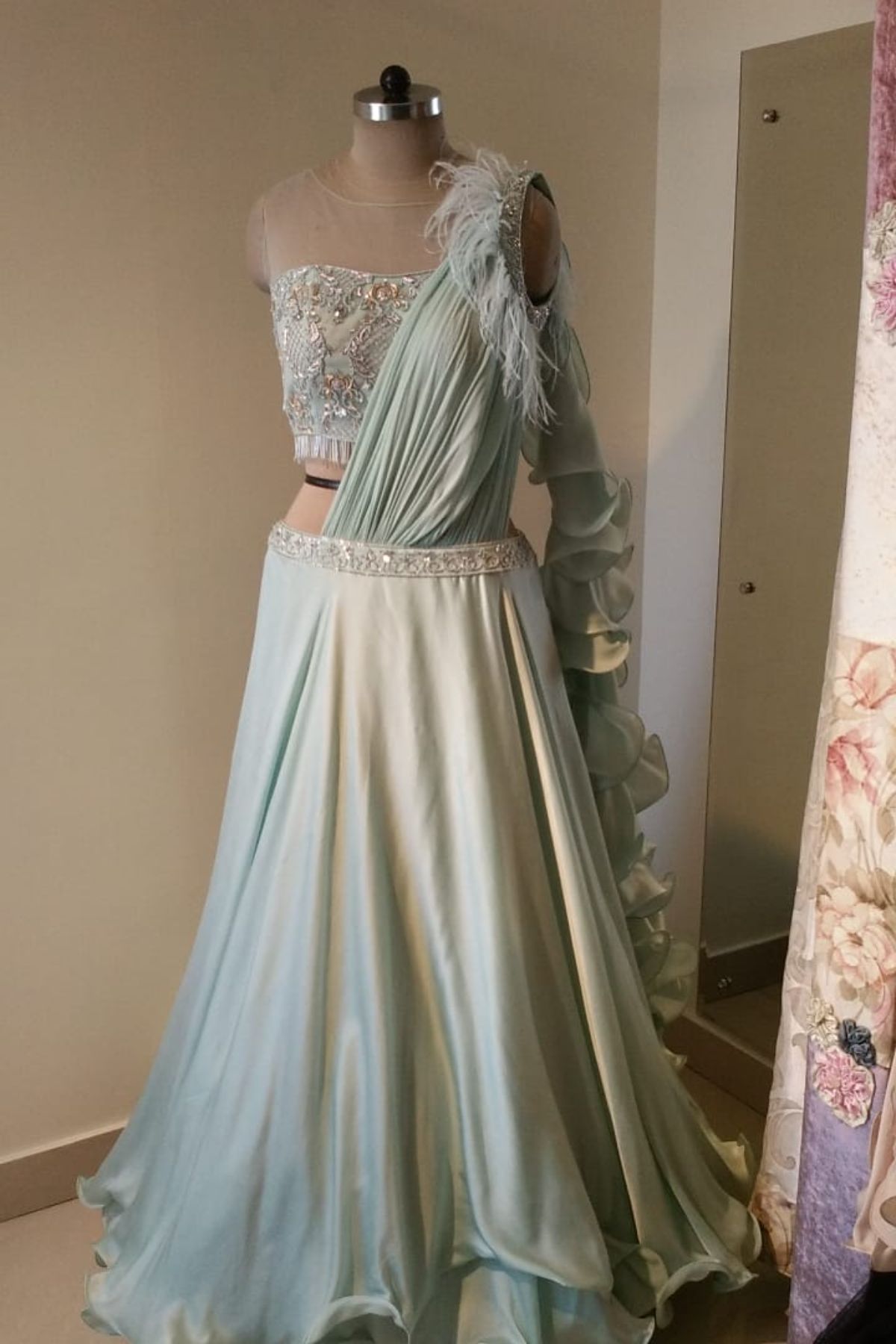 Pastel Blue Draped Lehenga