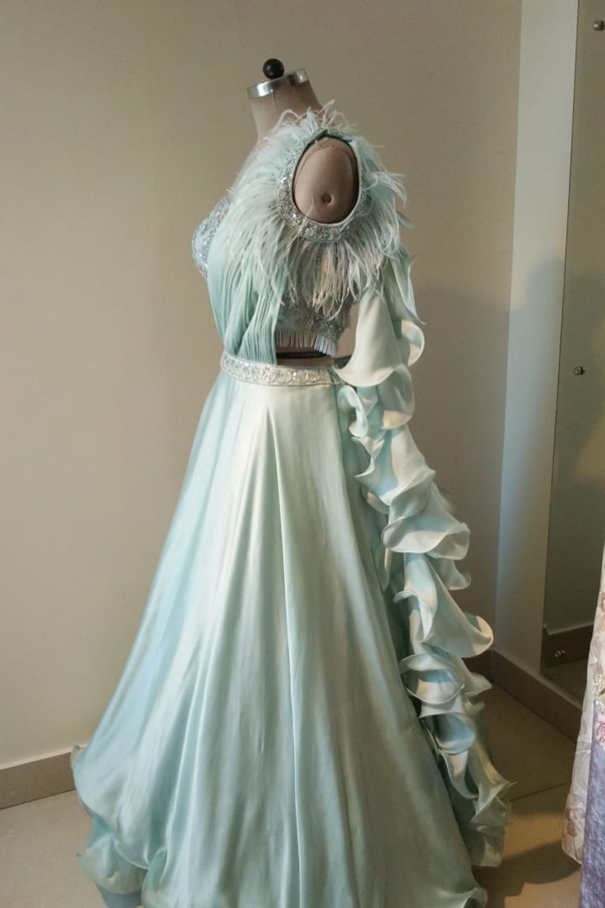 Pastel Blue Draped Lehenga