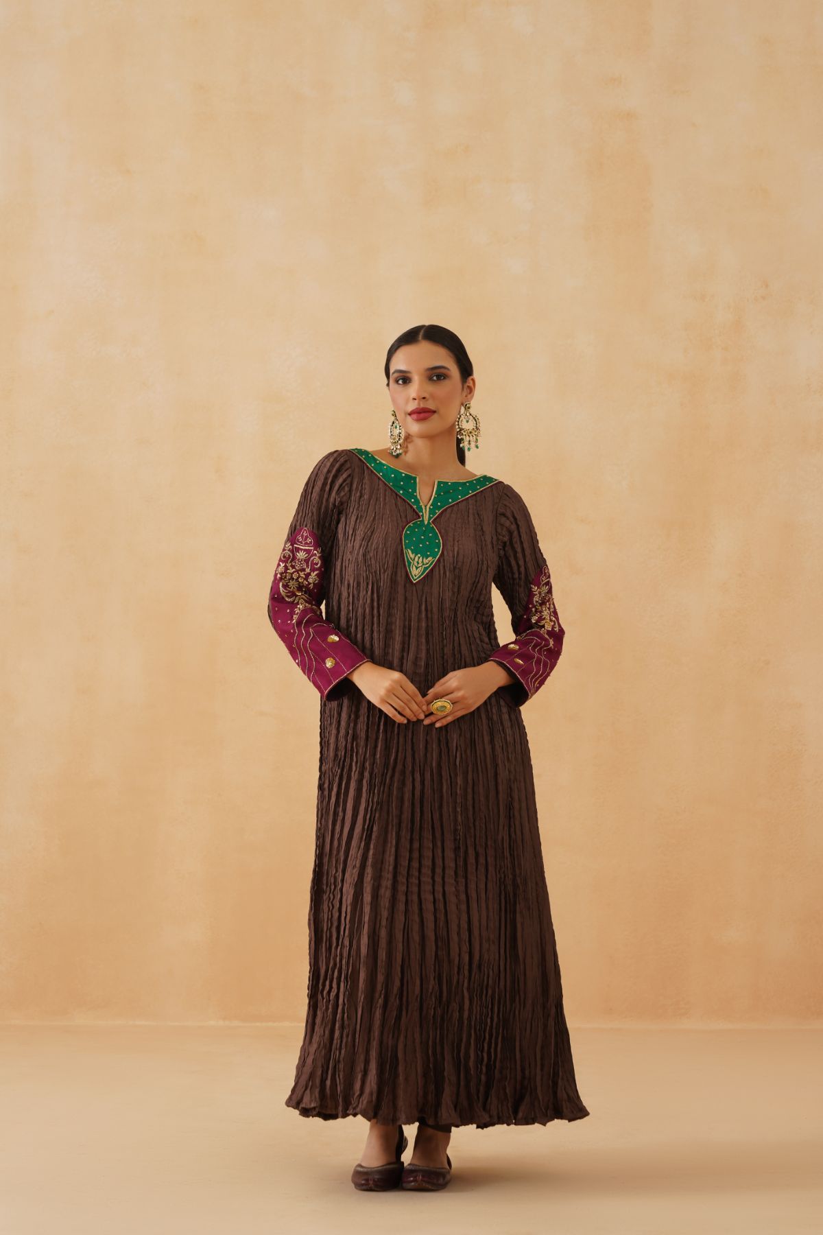 Brown Crinkled Kurta