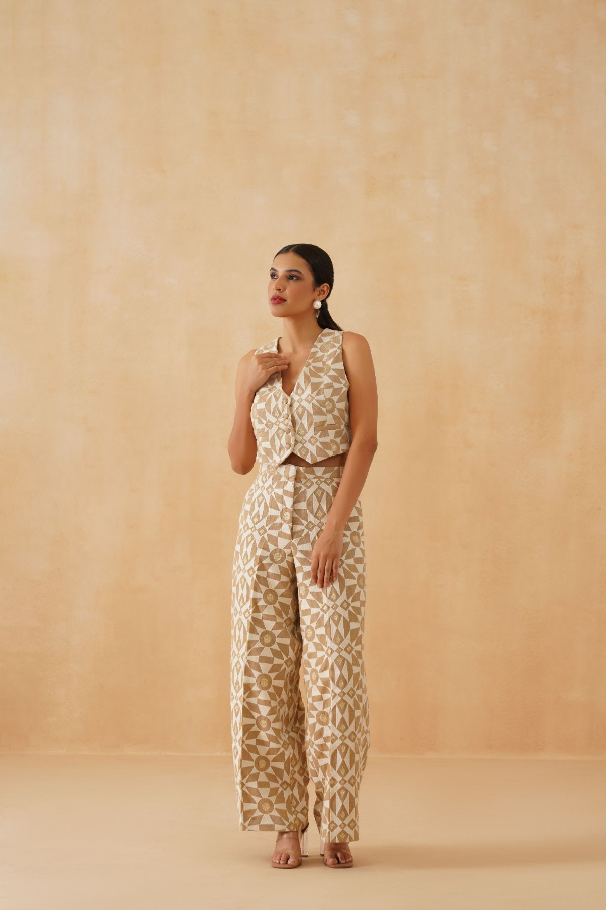 Beige Coord Set With Ivory Embroidery
