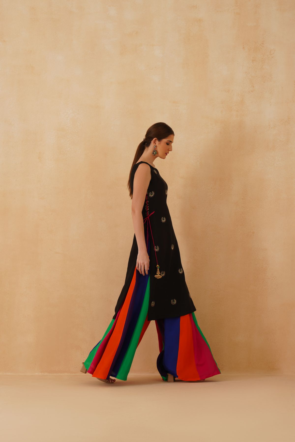 Black Kurta With Rainbow Sharara