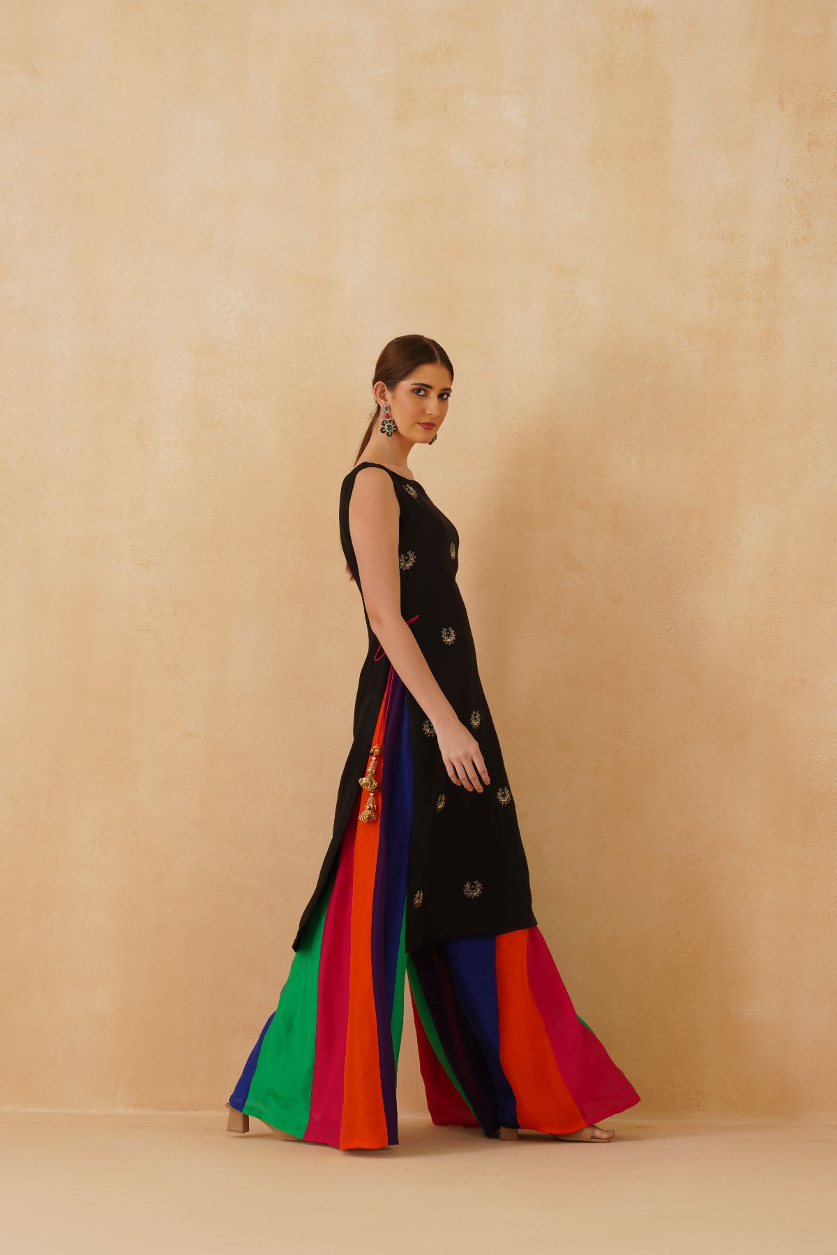 Black Kurta With Rainbow Sharara