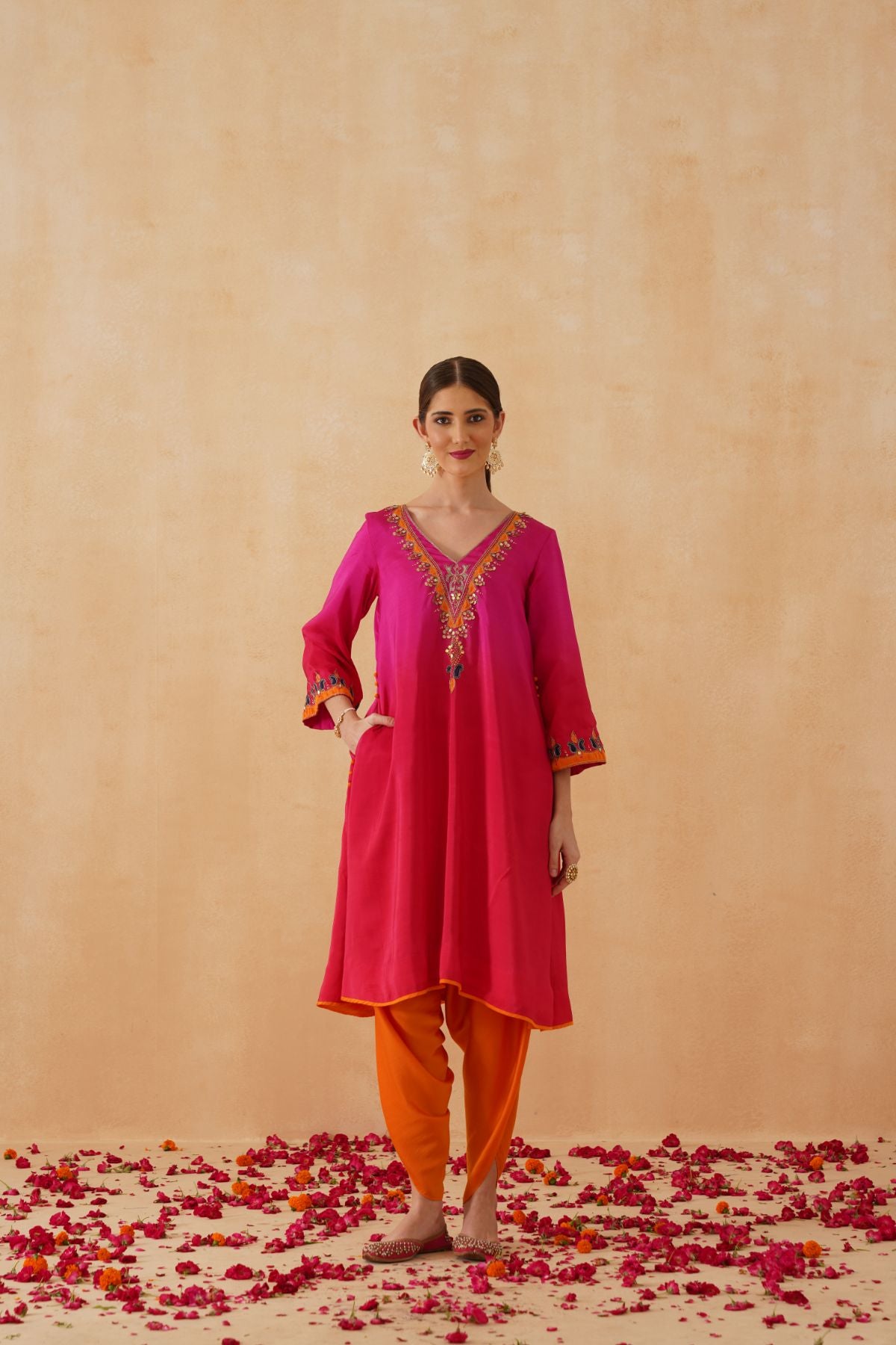 Pink Red Ombre Kurta Set