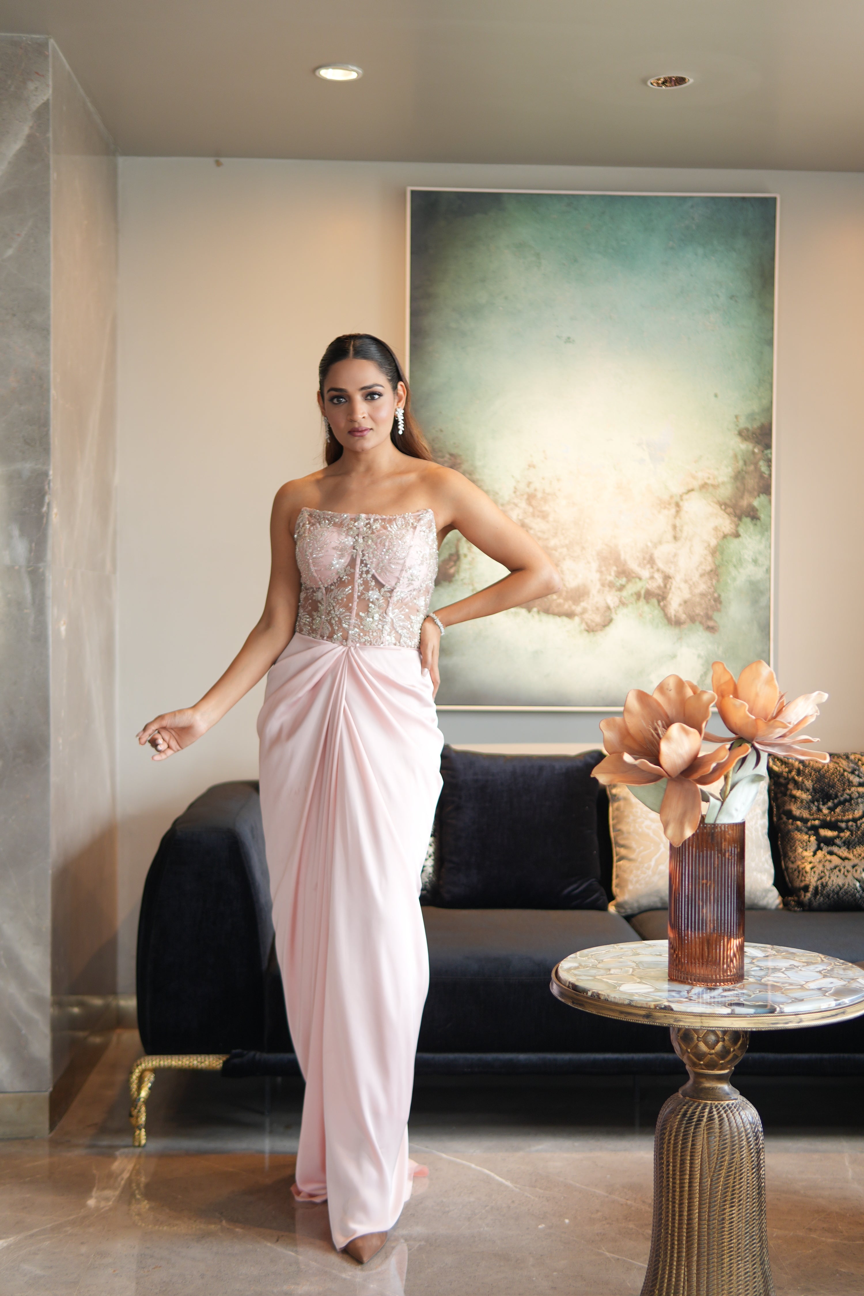Pink corset drape