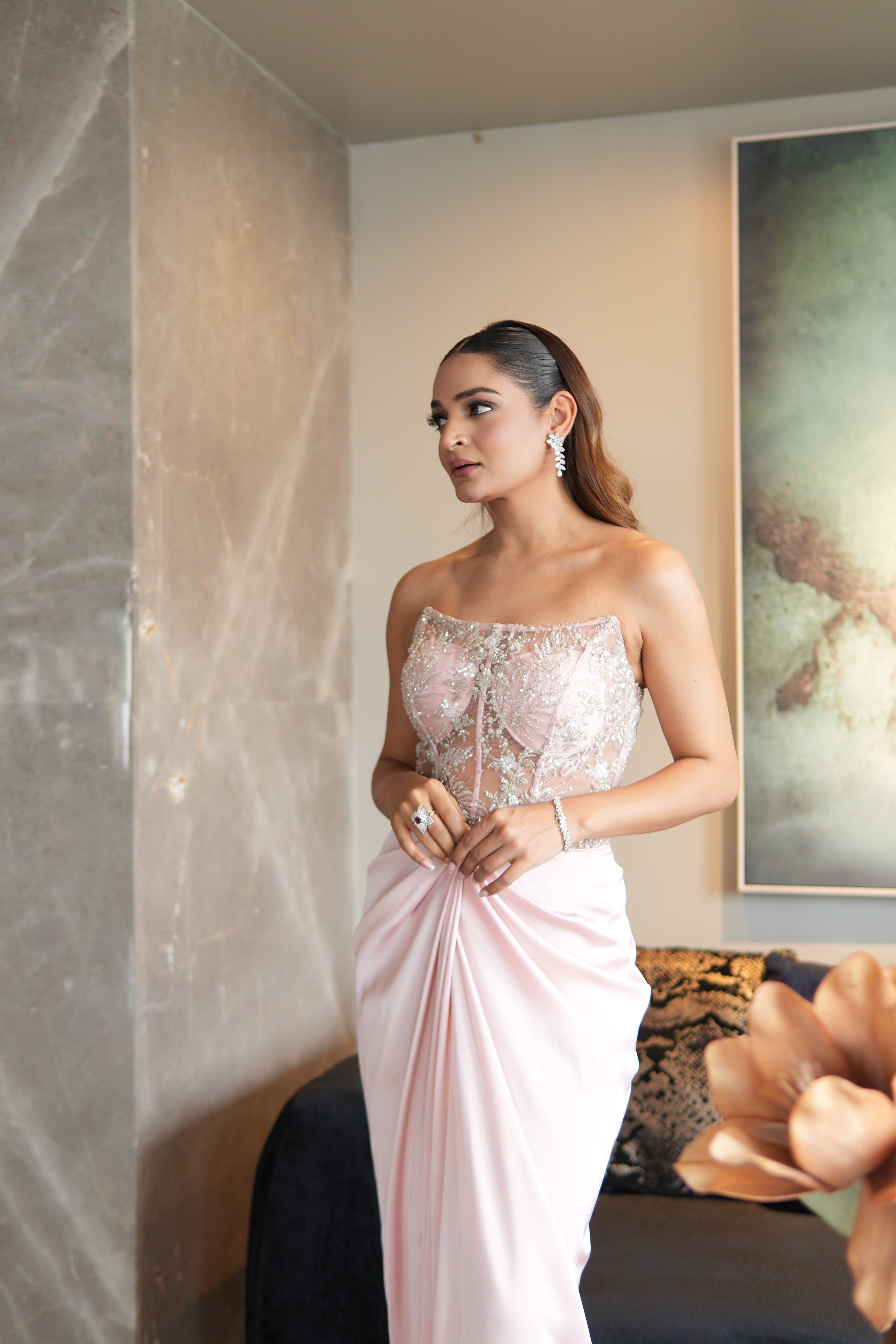 Pink corset drape