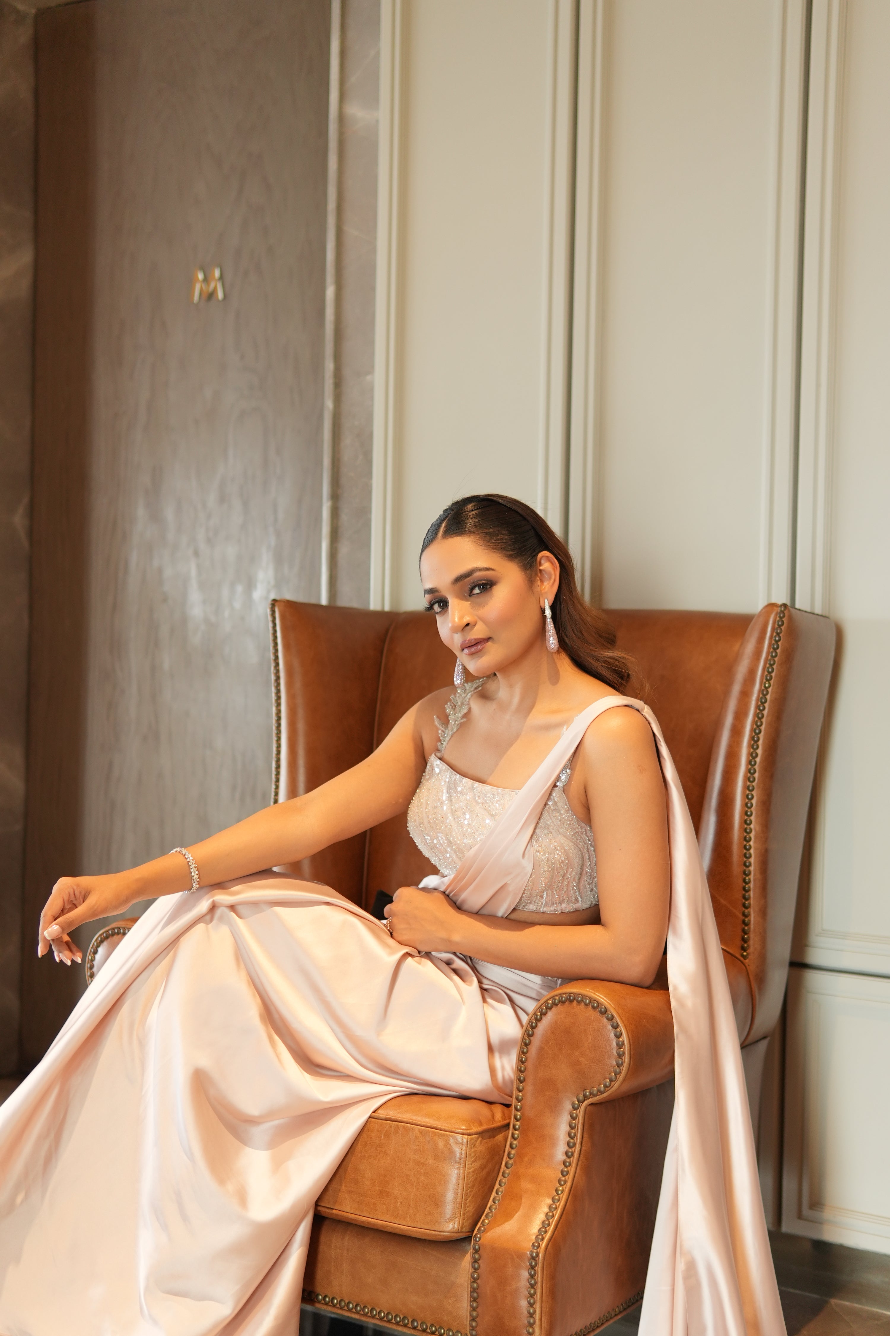 Champagne pink Draped Saree