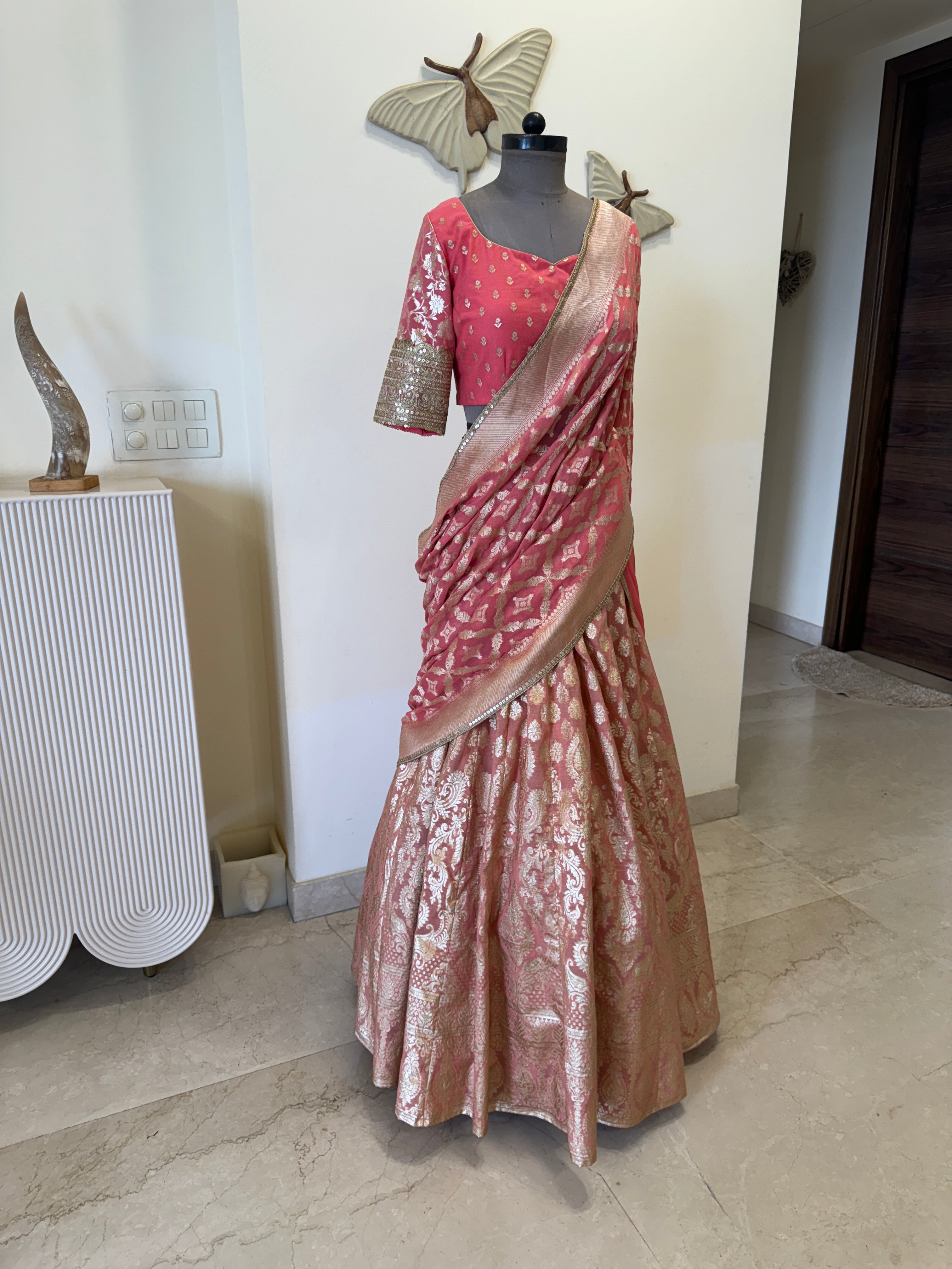 Peach Banarasi Lehenga