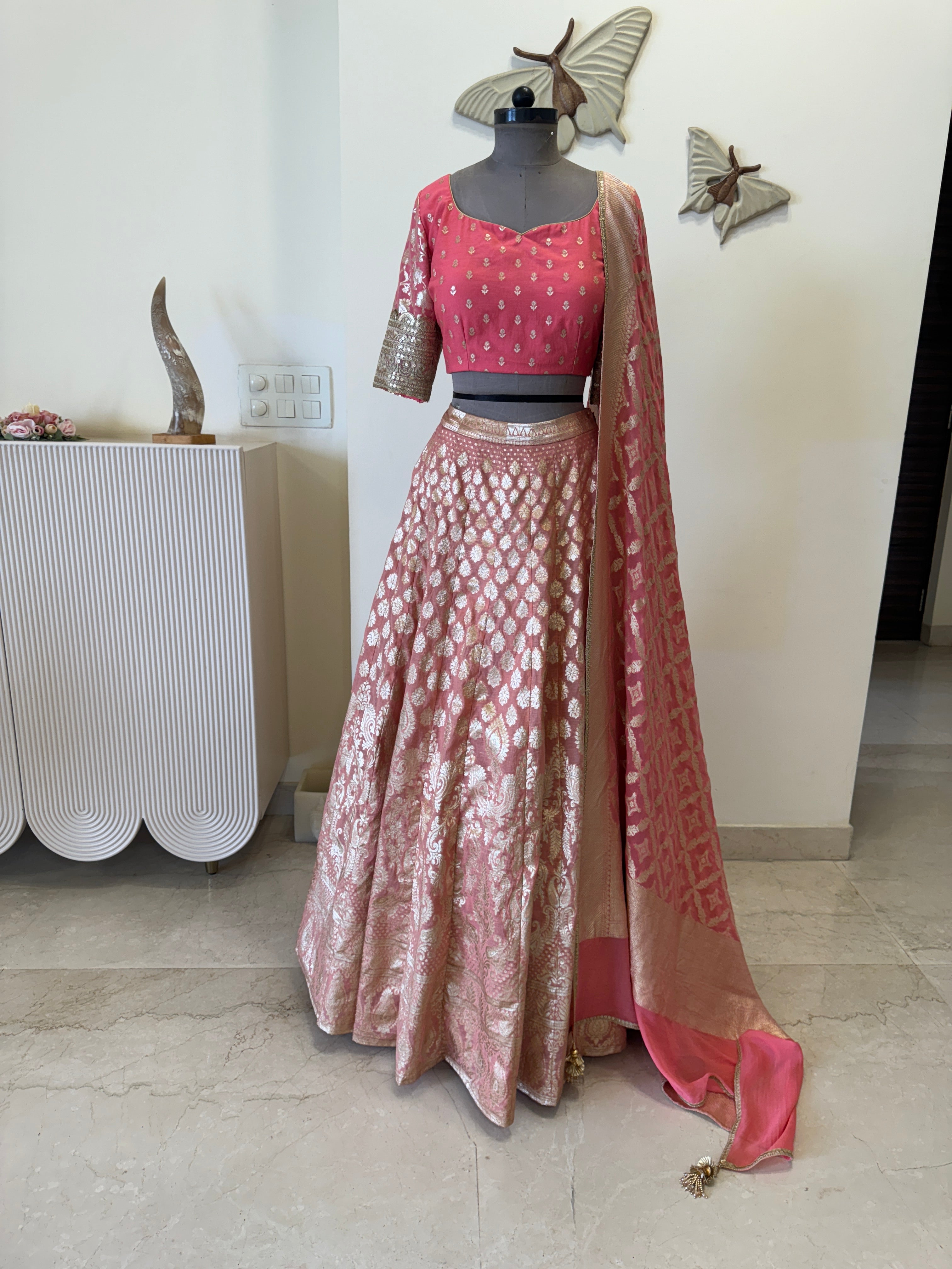 Peach Banarasi Lehenga