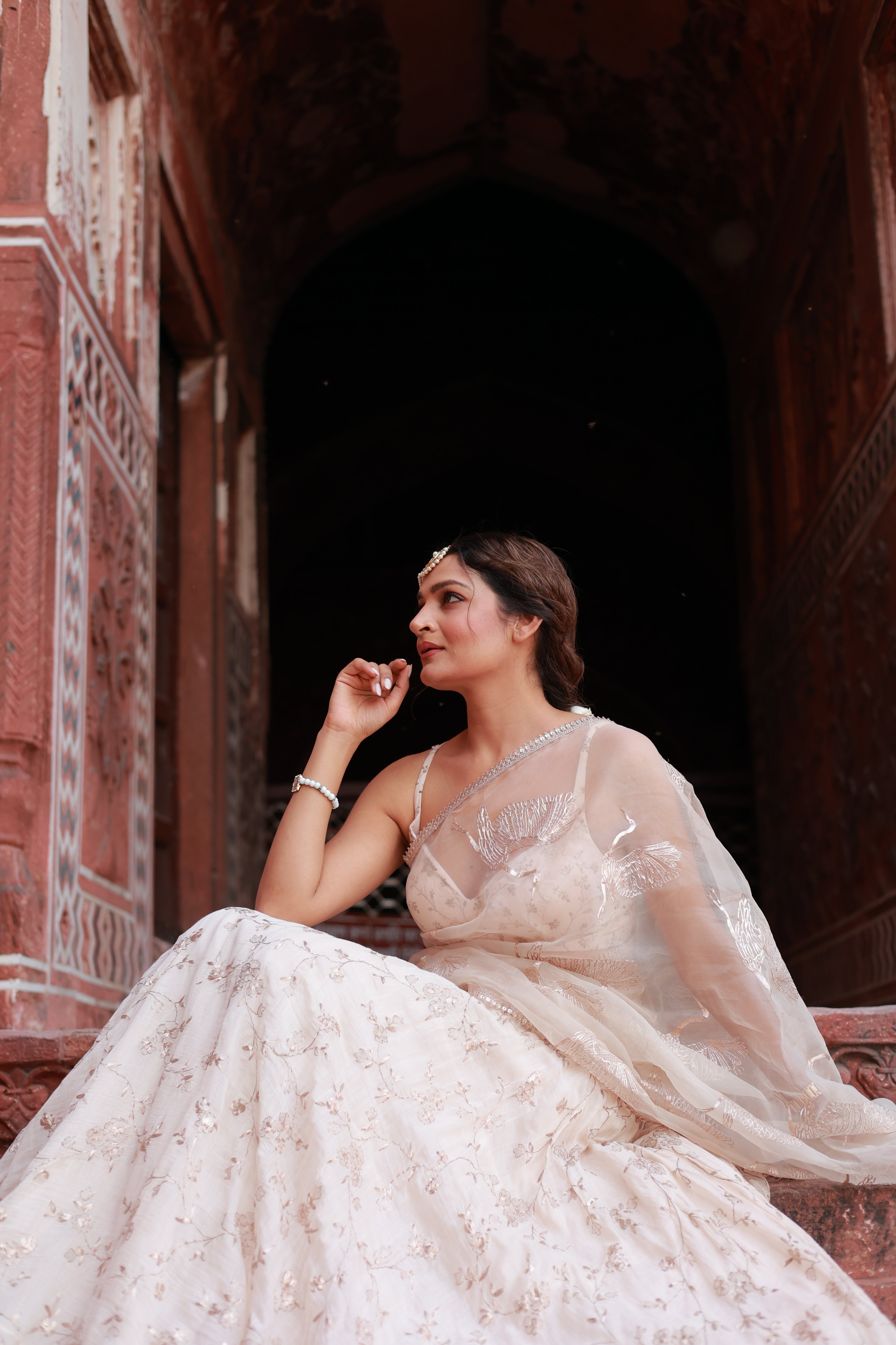 Silk chanderi lehenga with dori embroidery