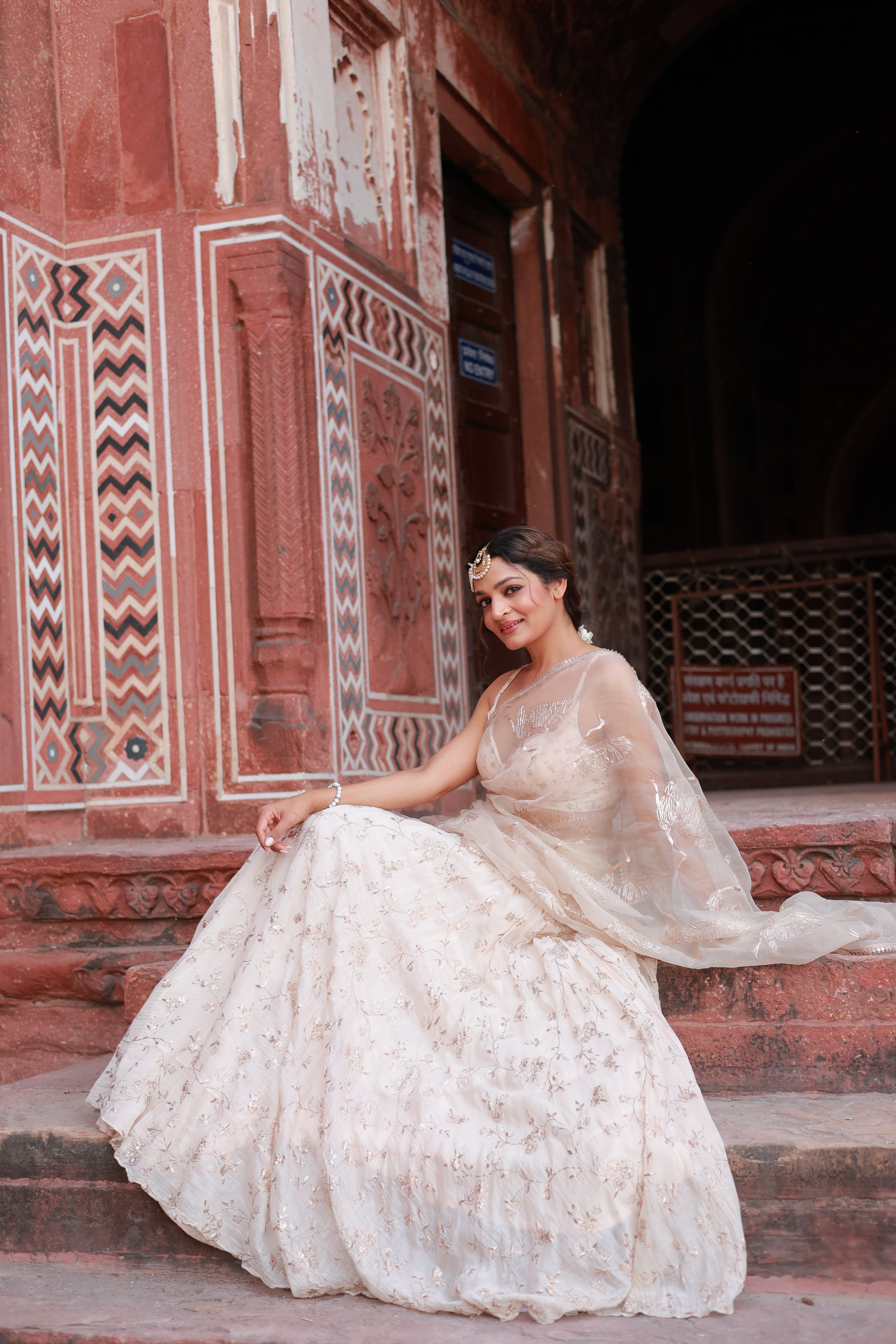 Silk chanderi lehenga with dori embroidery