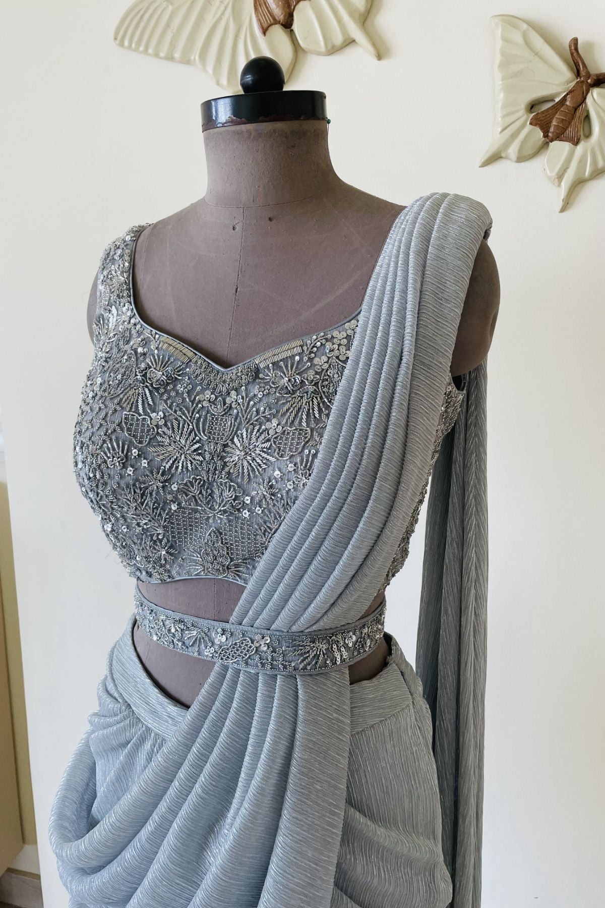 Silver Draped Saree