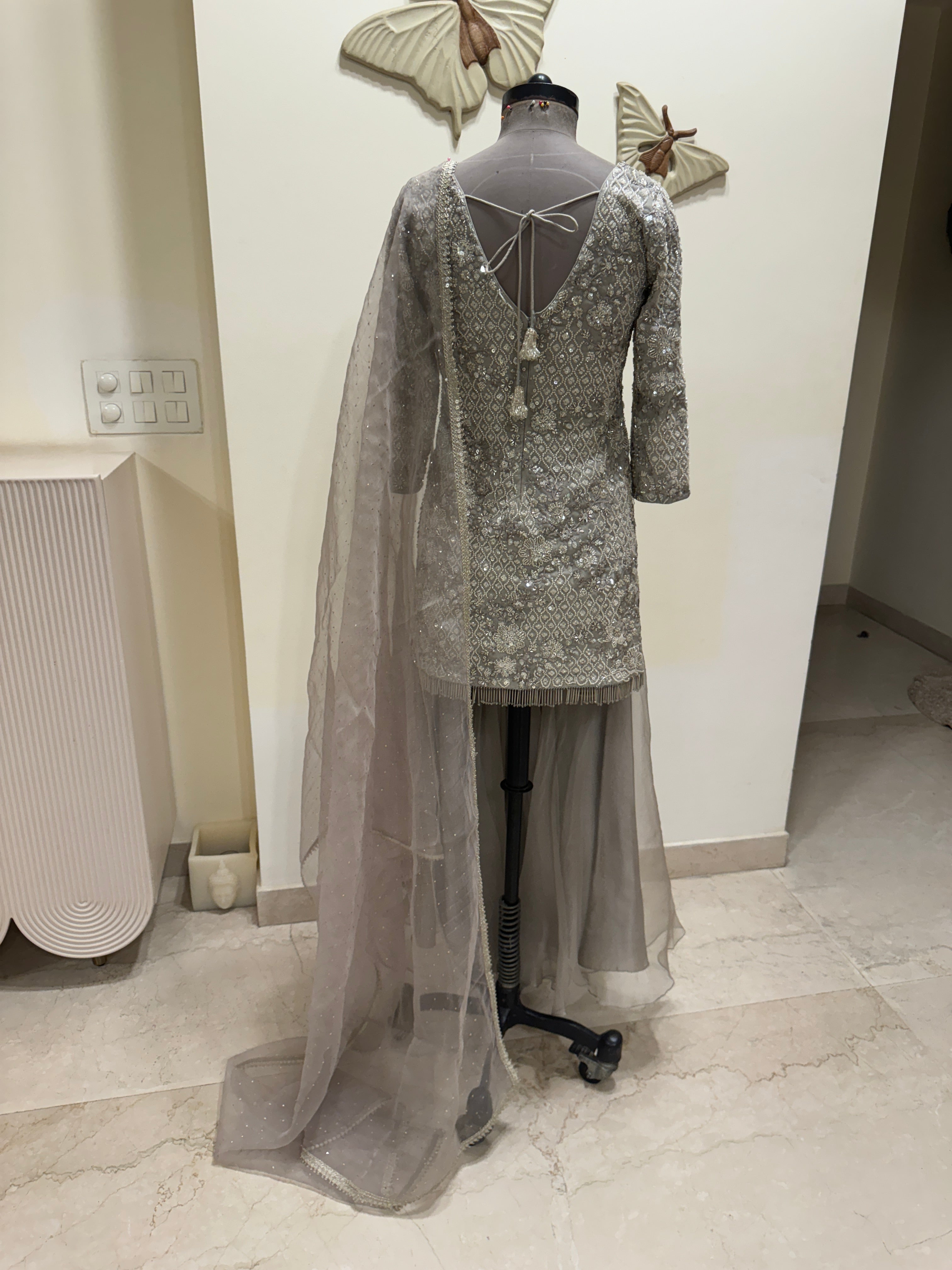 Grey Embroidered Sharara