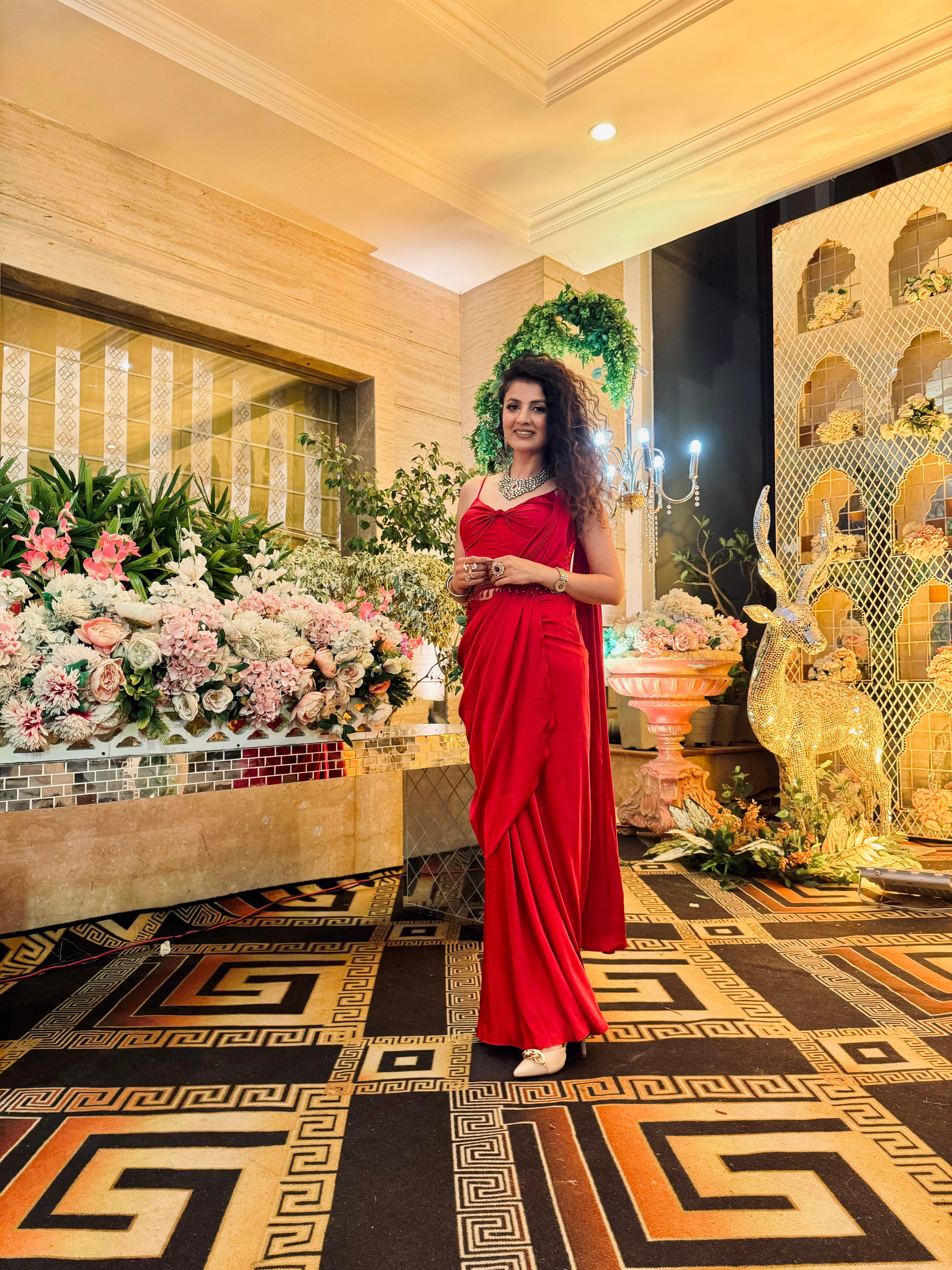 Red Draped Saree