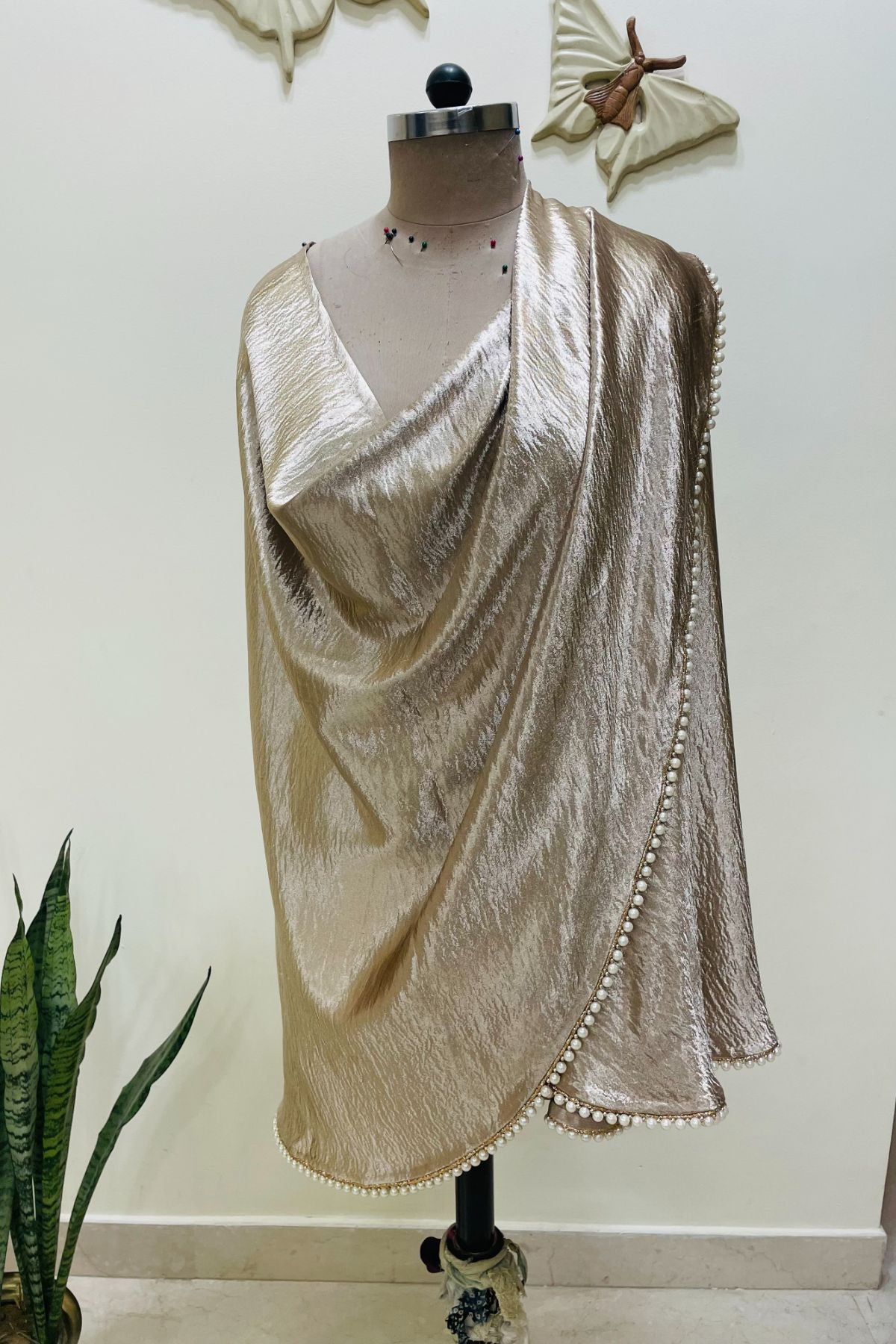 Gold Satin D-cut Stole