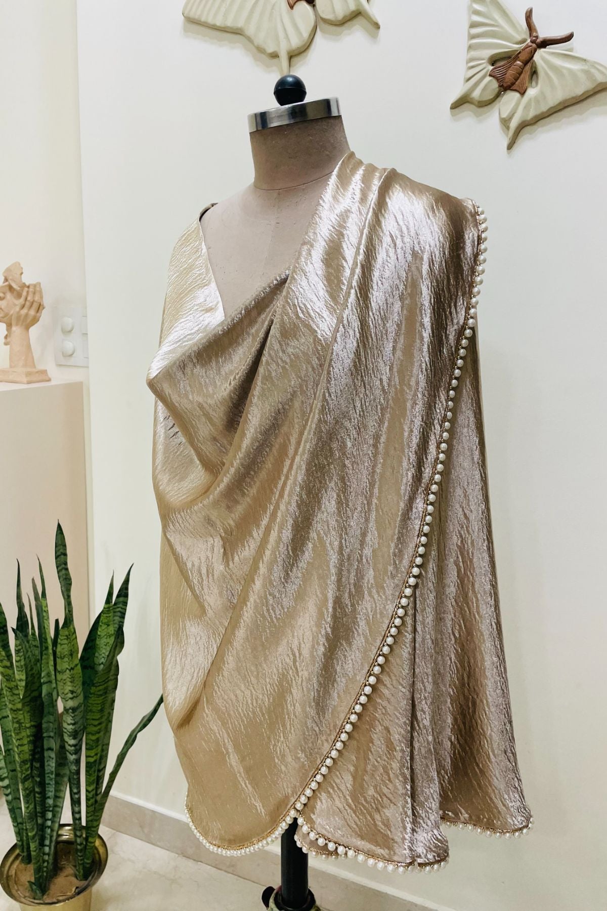Gold Satin D-cut Stole