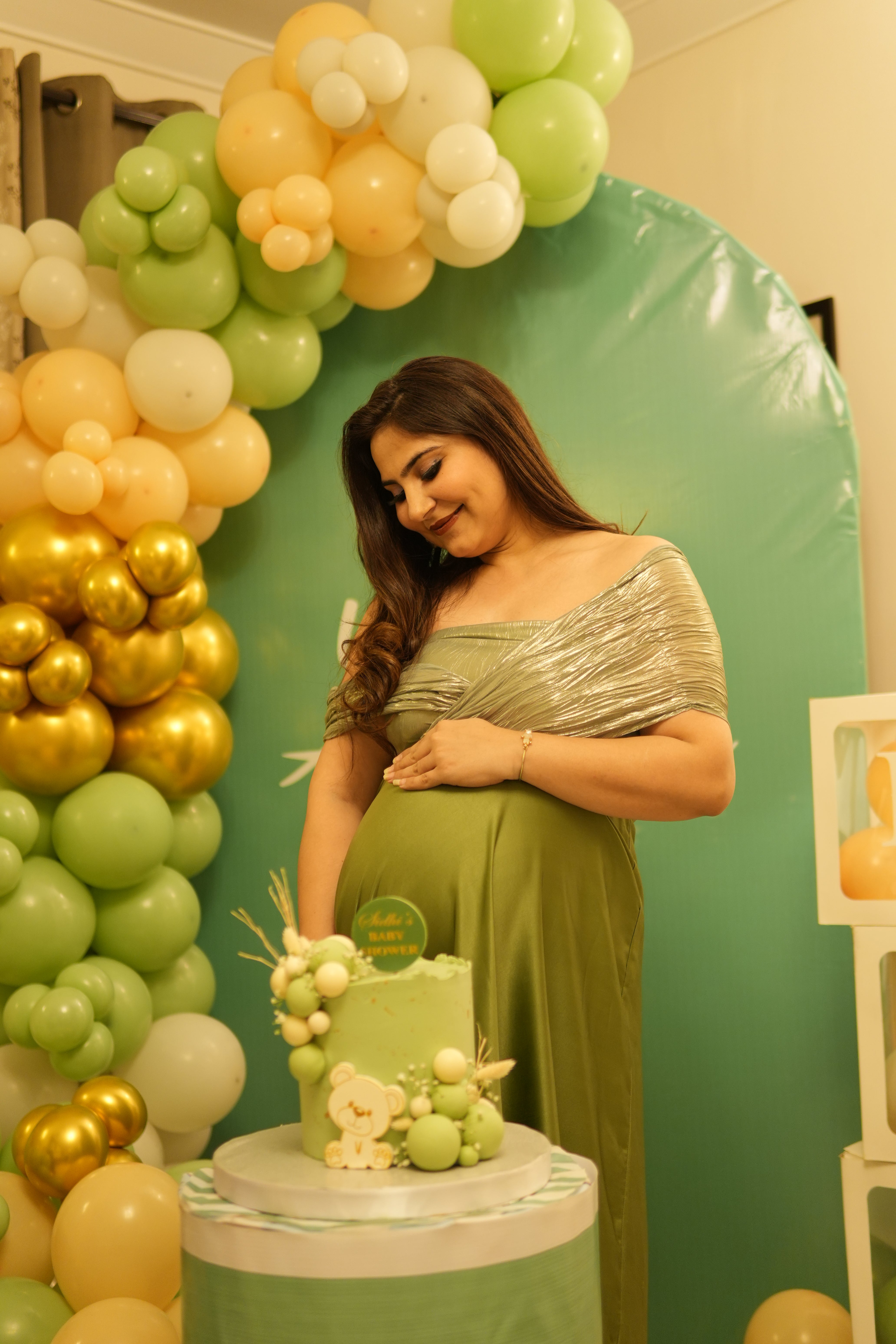 olive green maternity gown