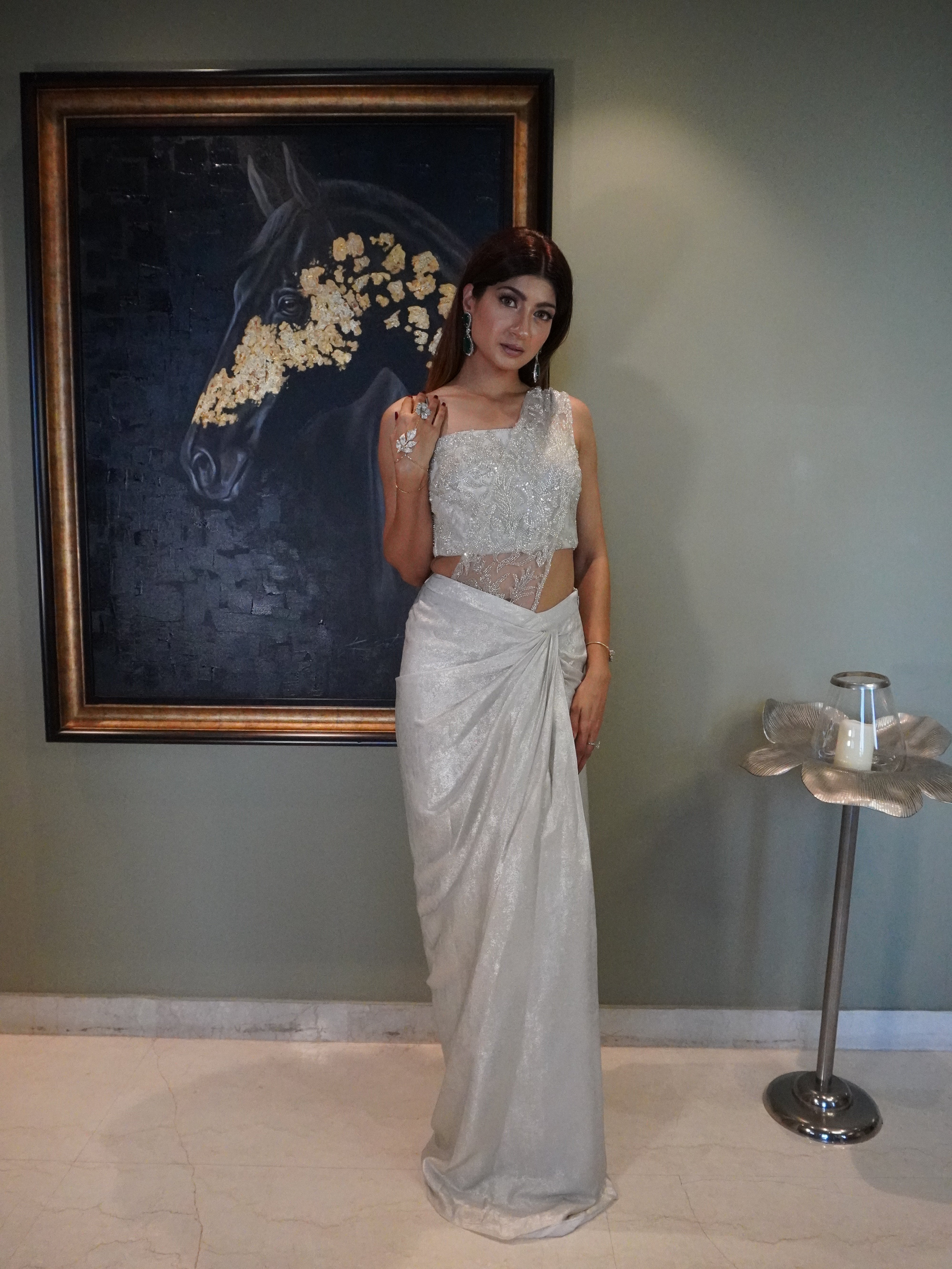 Ivory Drape Saree