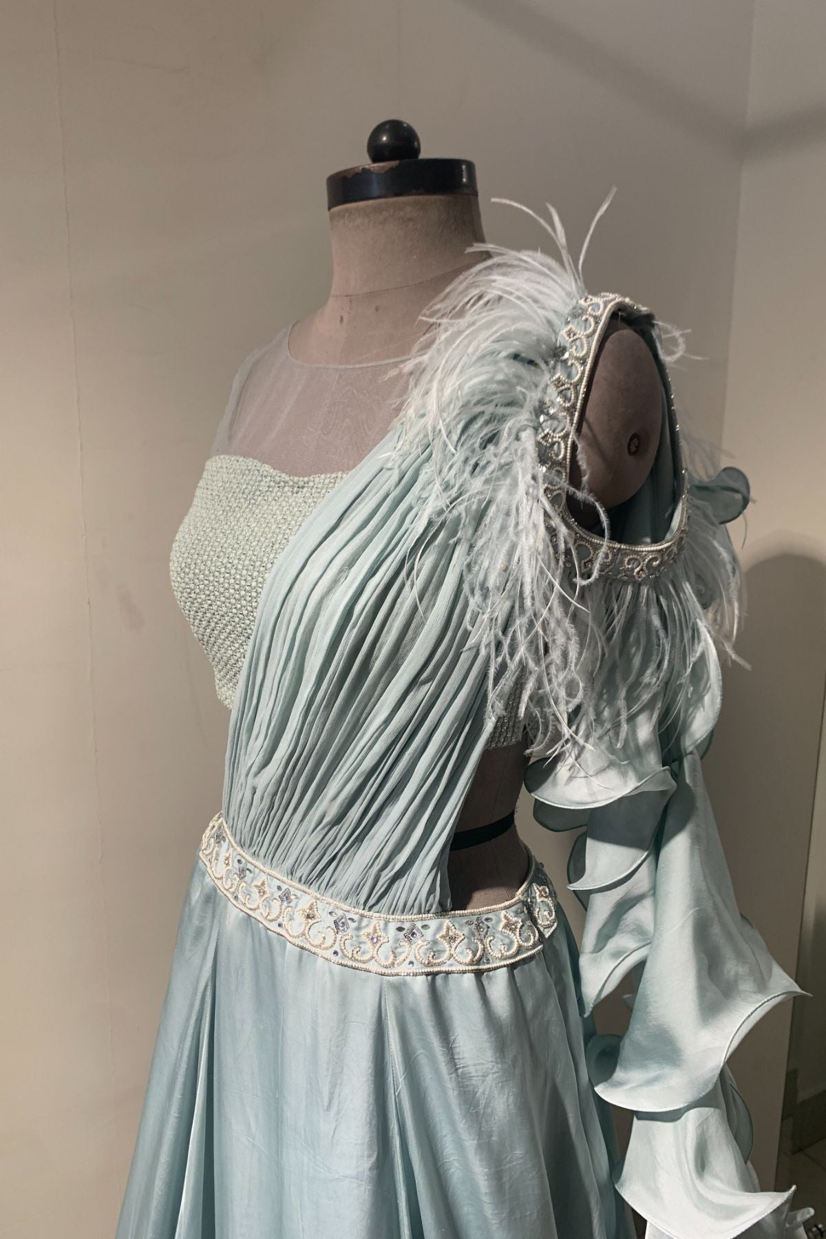 Pastel Blue Draped Lehenga