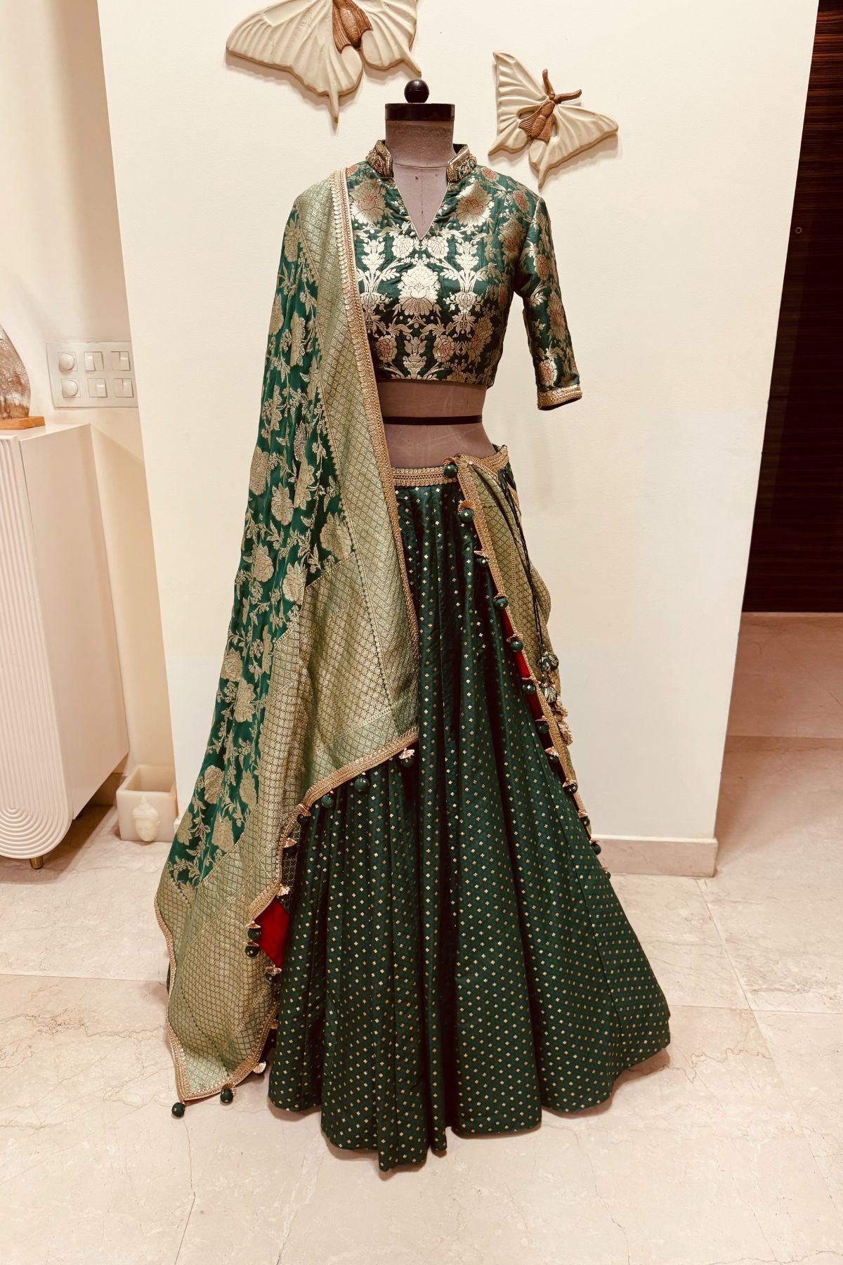 Green Brocade Lehenga