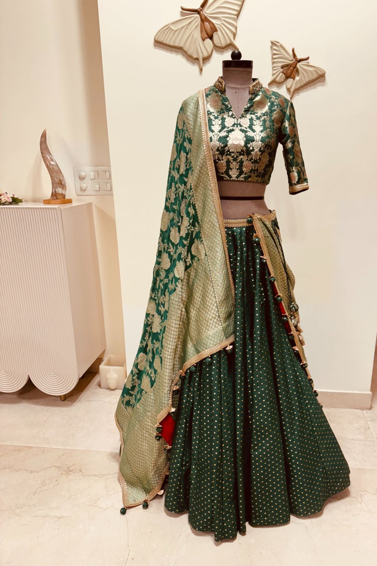 Green Brocade Lehenga