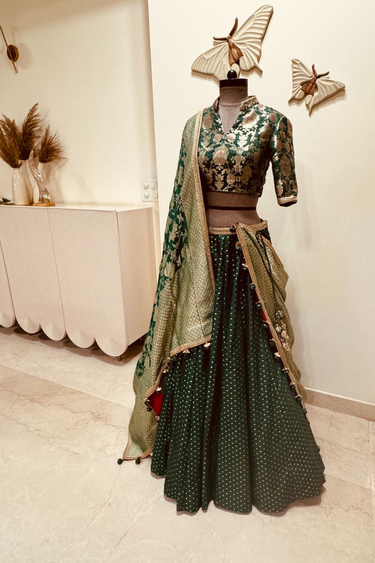 Green Brocade Lehenga
