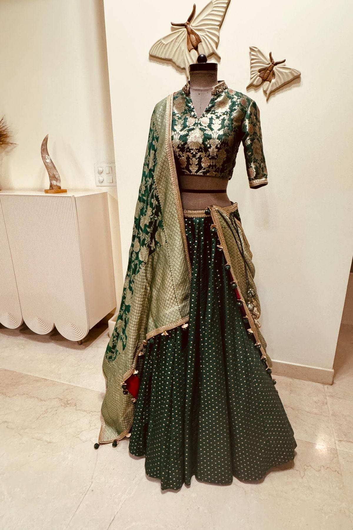 Green Brocade Lehenga
