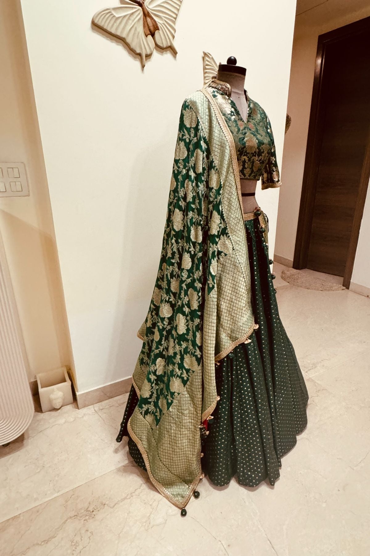 Green Brocade Lehenga