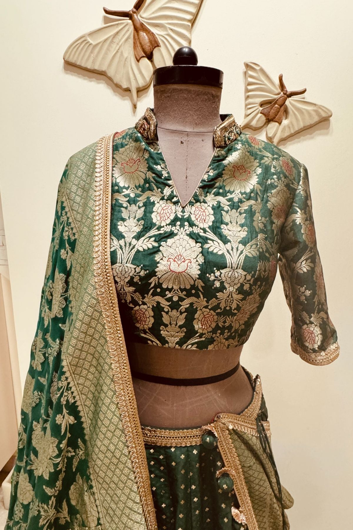 Green Brocade Lehenga