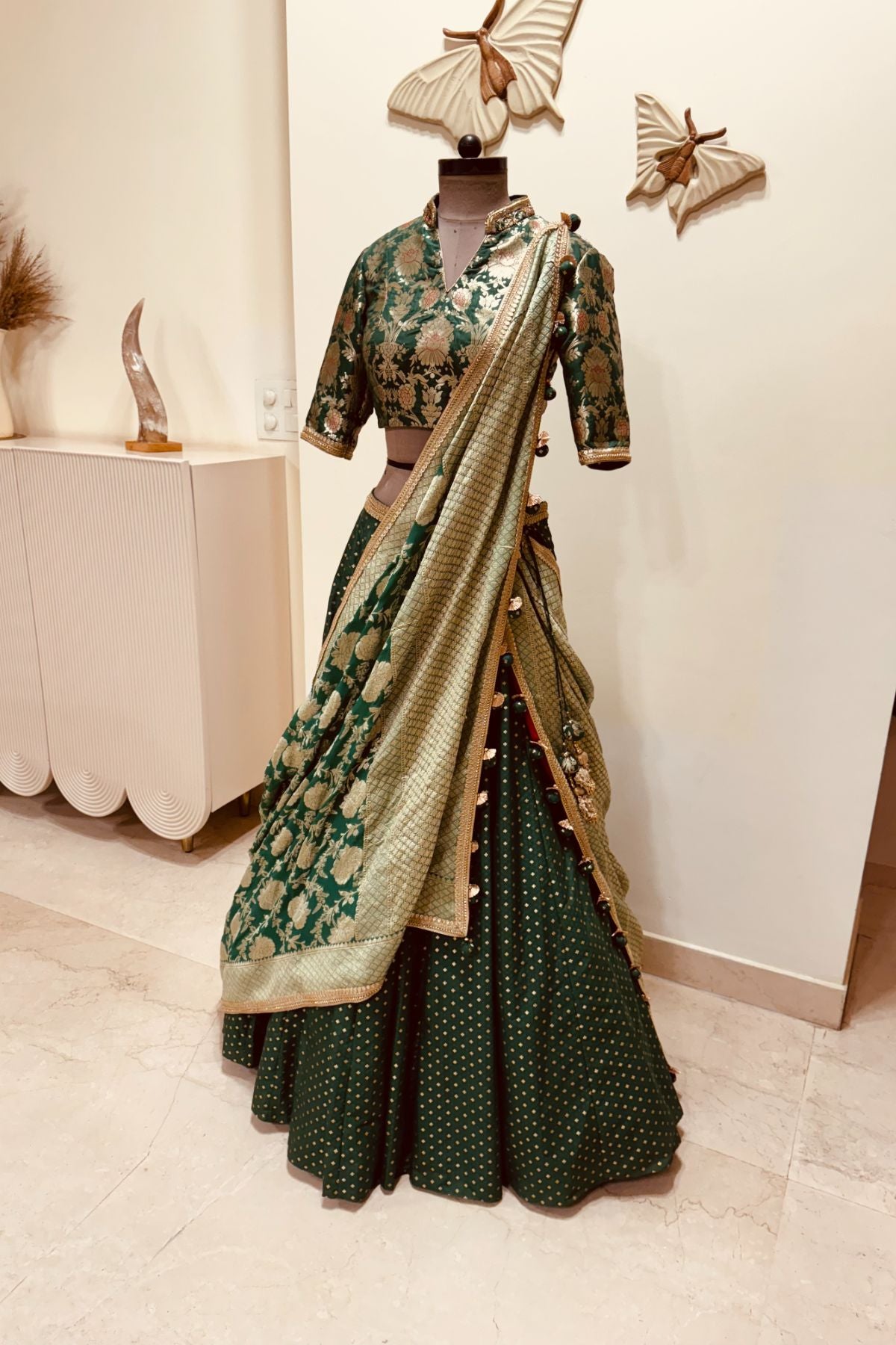 Green Brocade Lehenga