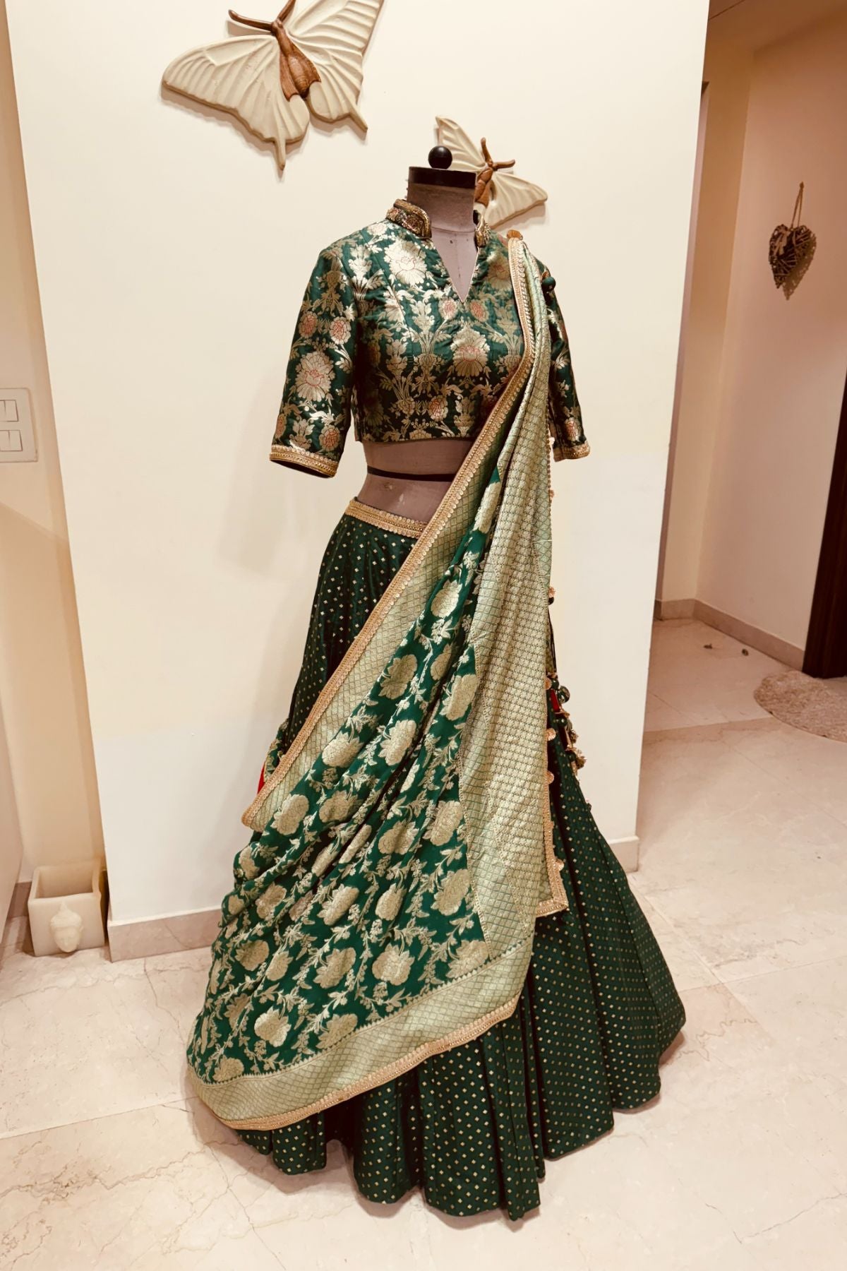 Green Brocade Lehenga