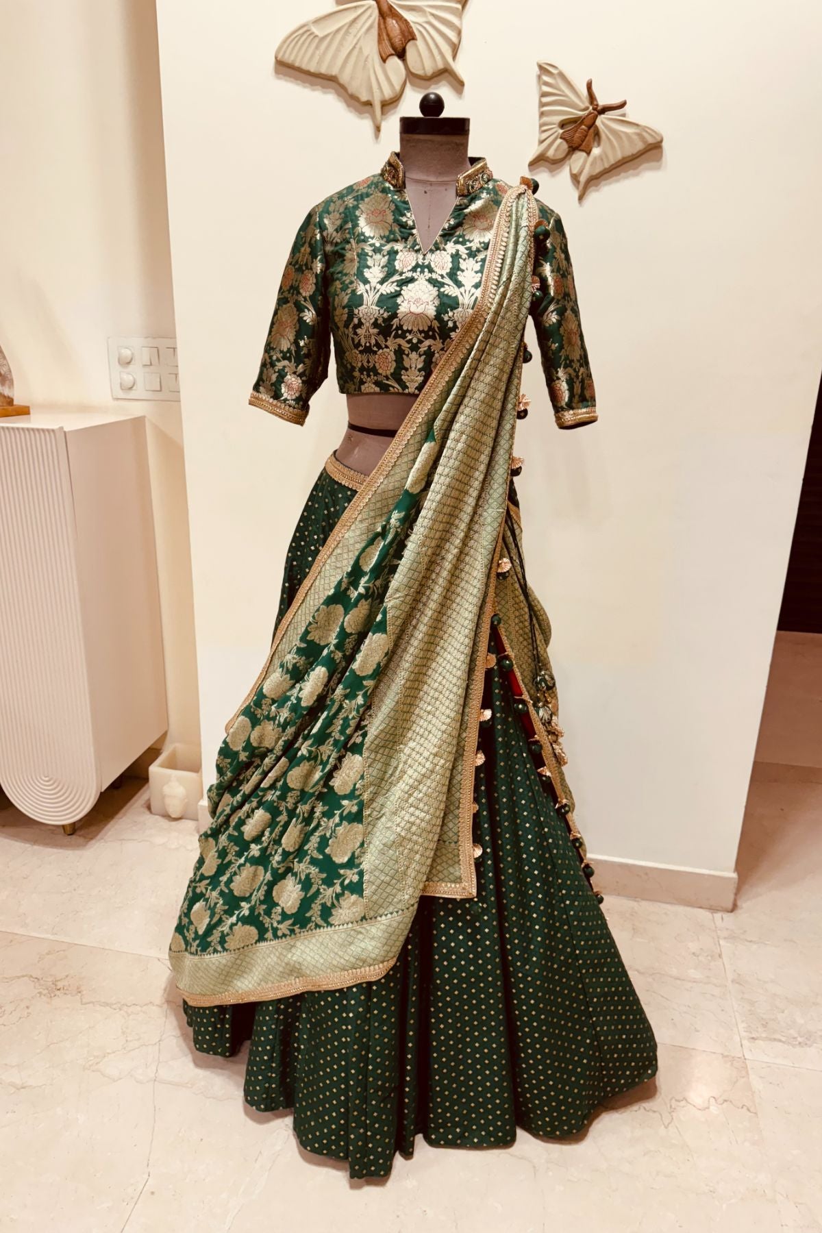 Green Brocade Lehenga