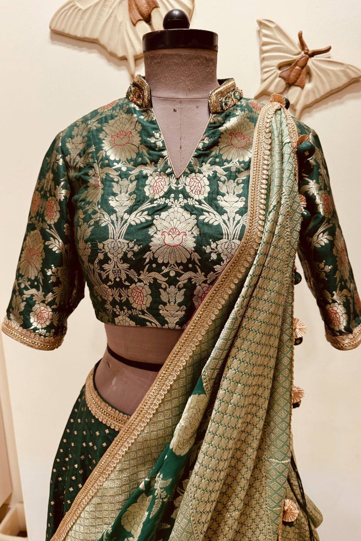 Green Brocade Lehenga