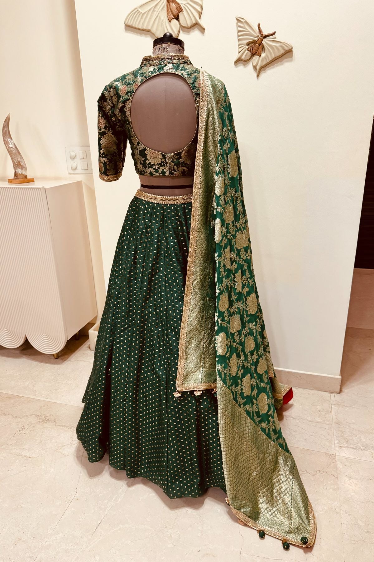 Green Brocade Lehenga