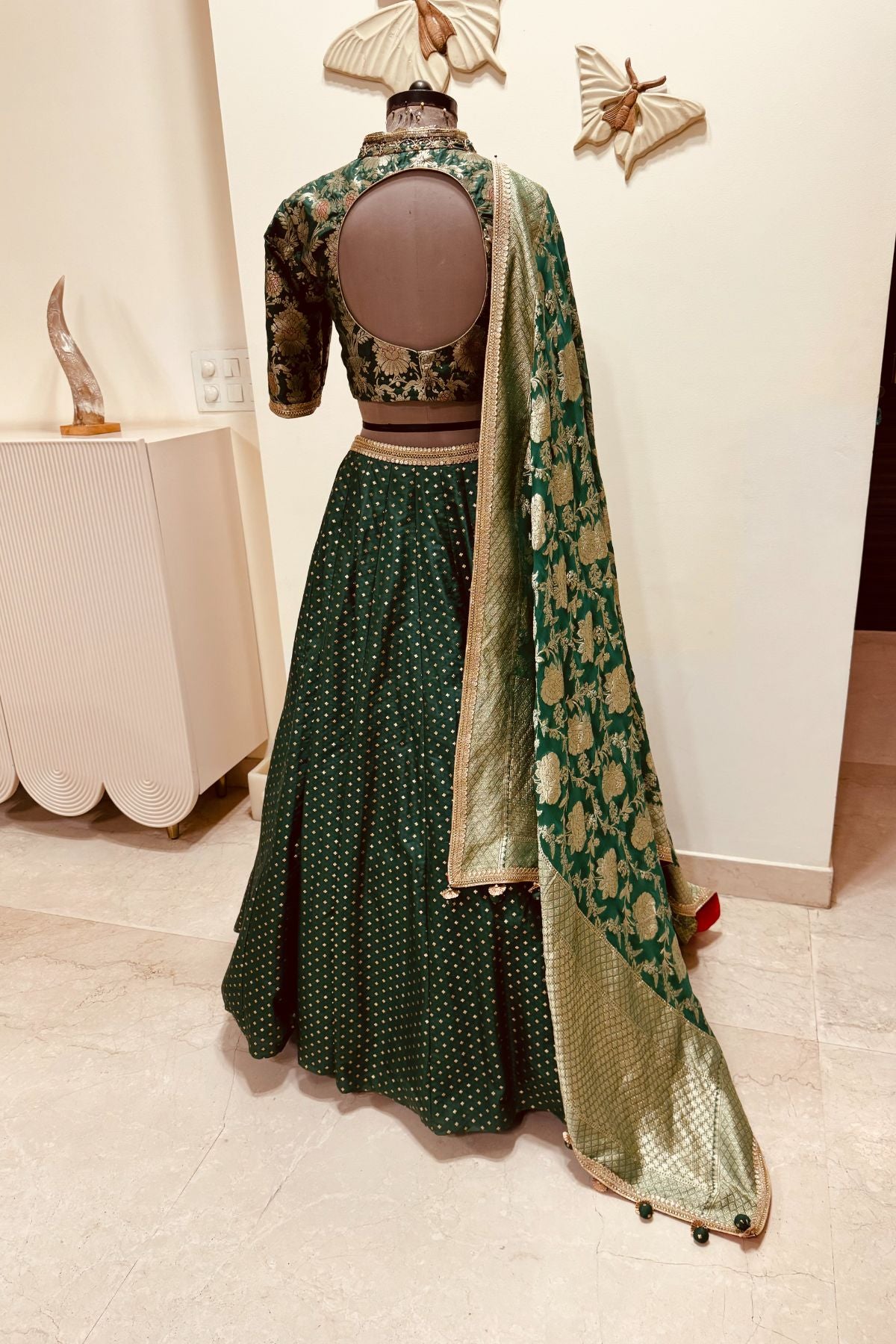 Green Brocade Lehenga