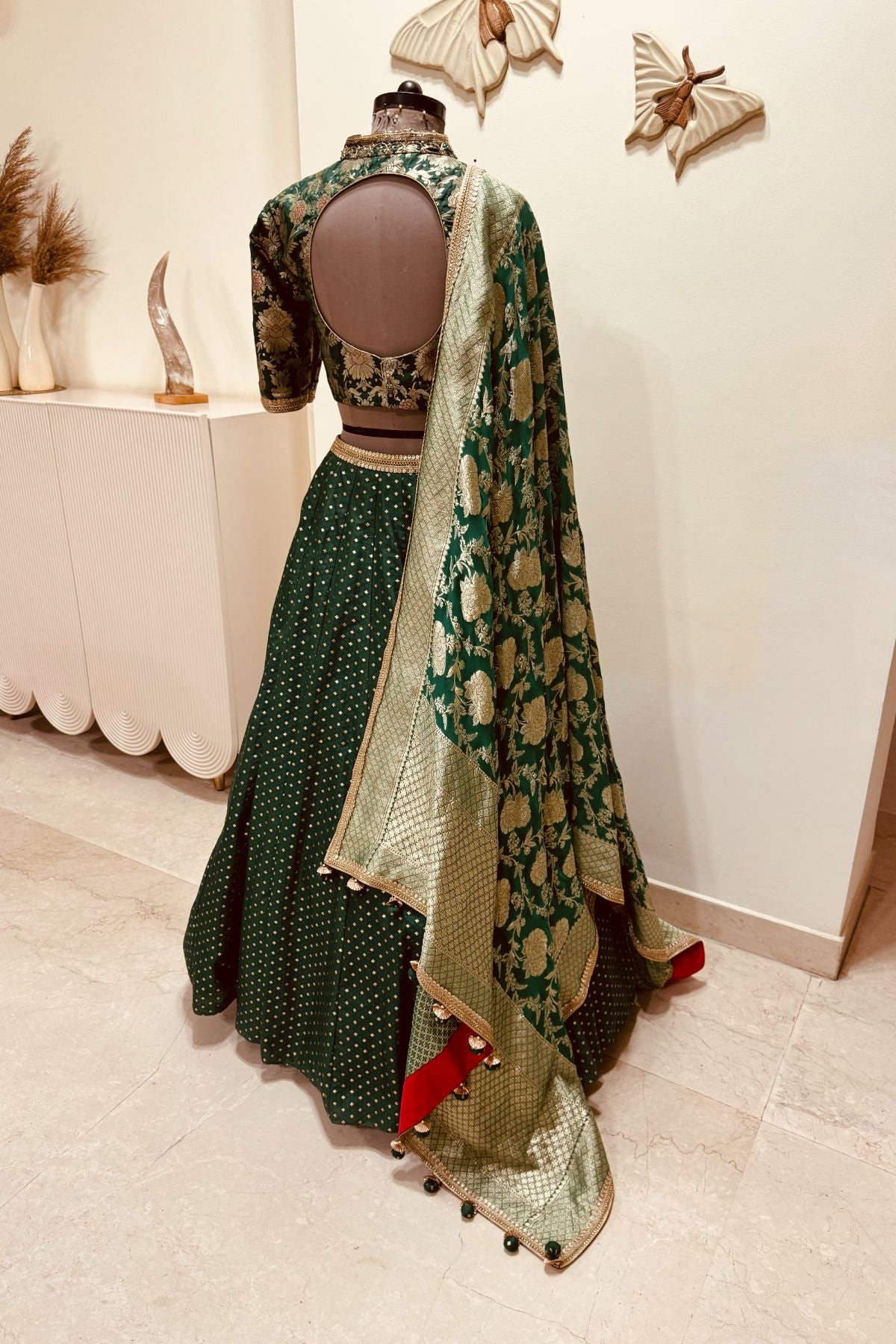Green Brocade Lehenga