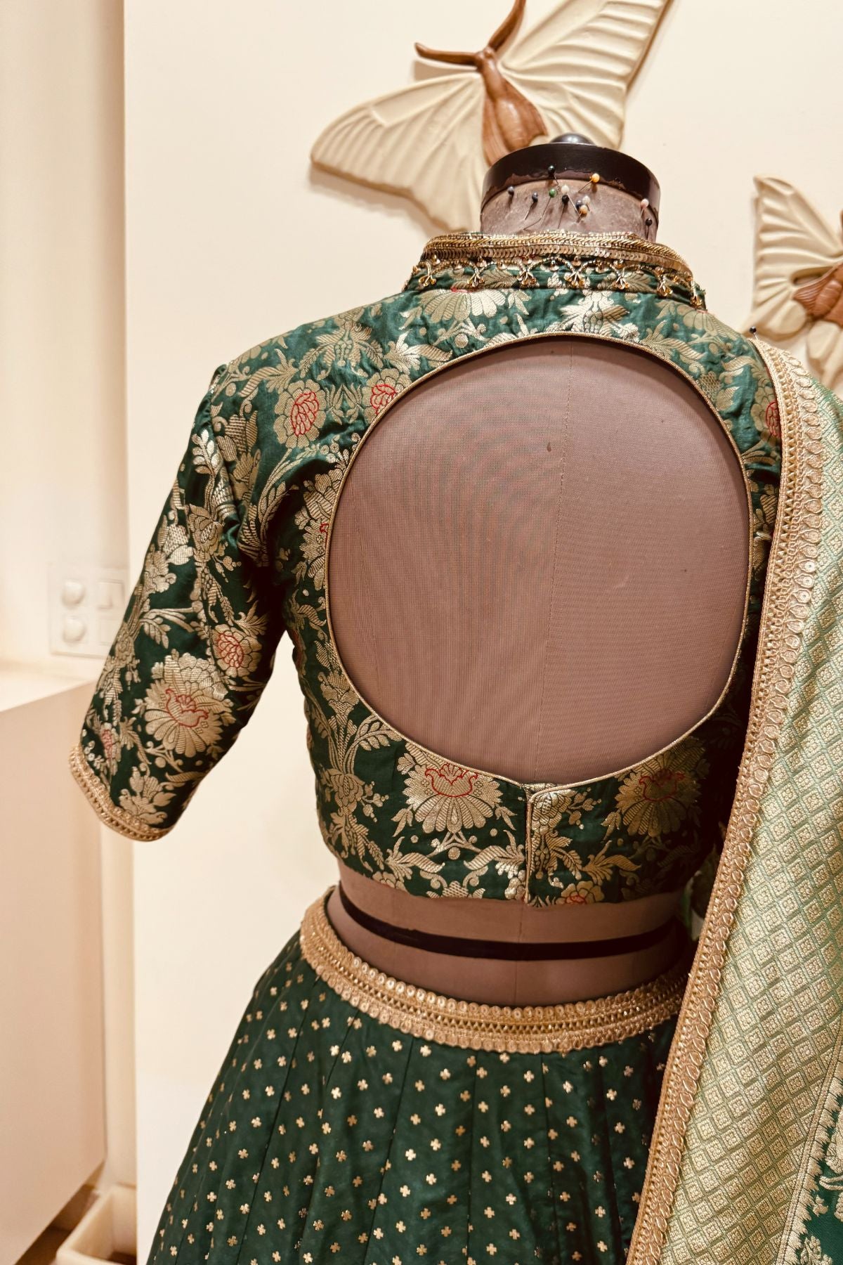 Green Brocade Lehenga