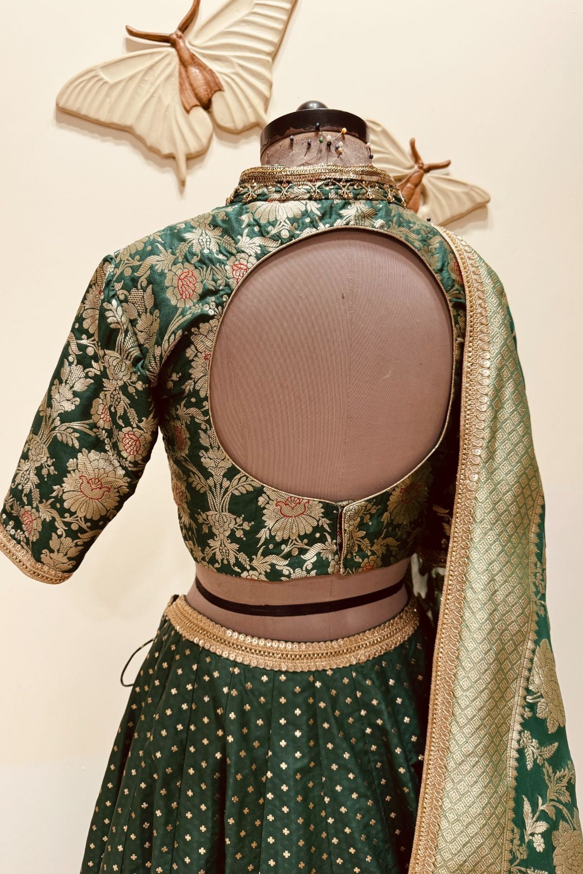 Green Brocade Lehenga