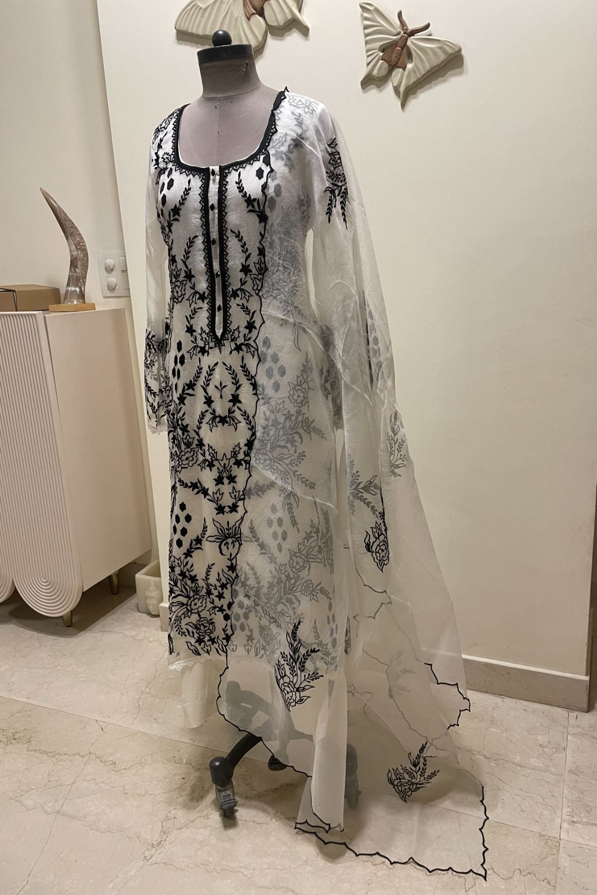 Black and White Organza Suit