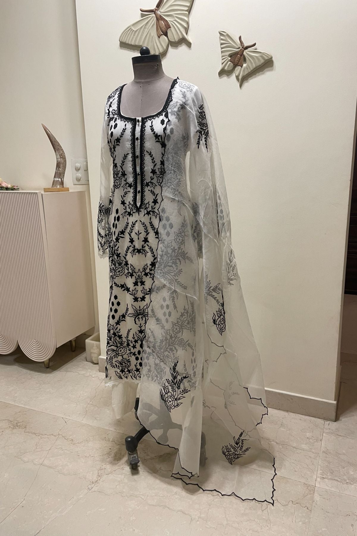 Black and White Organza Suit
