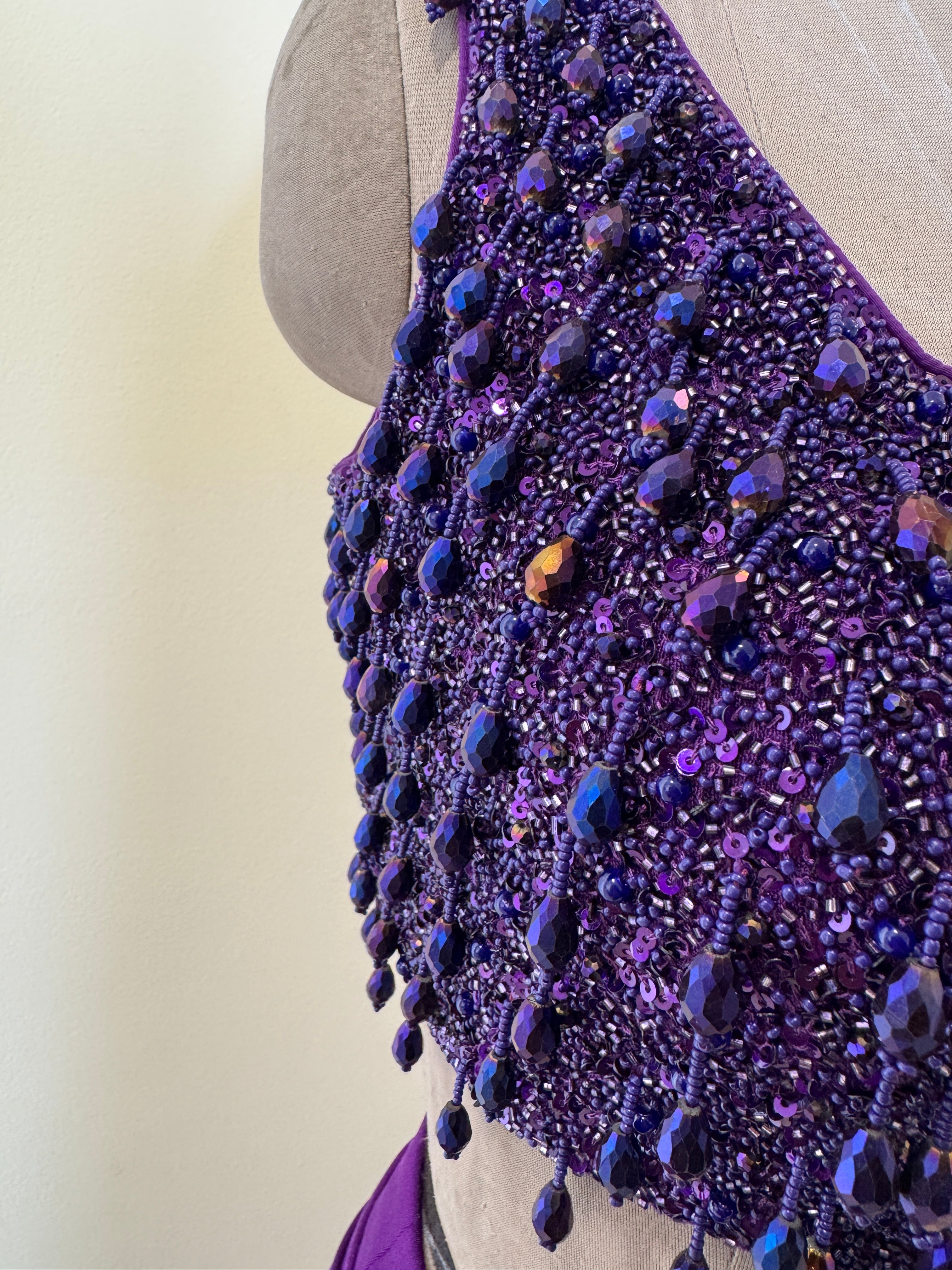 Purple Draped Saree with Drop Tassel Blouse