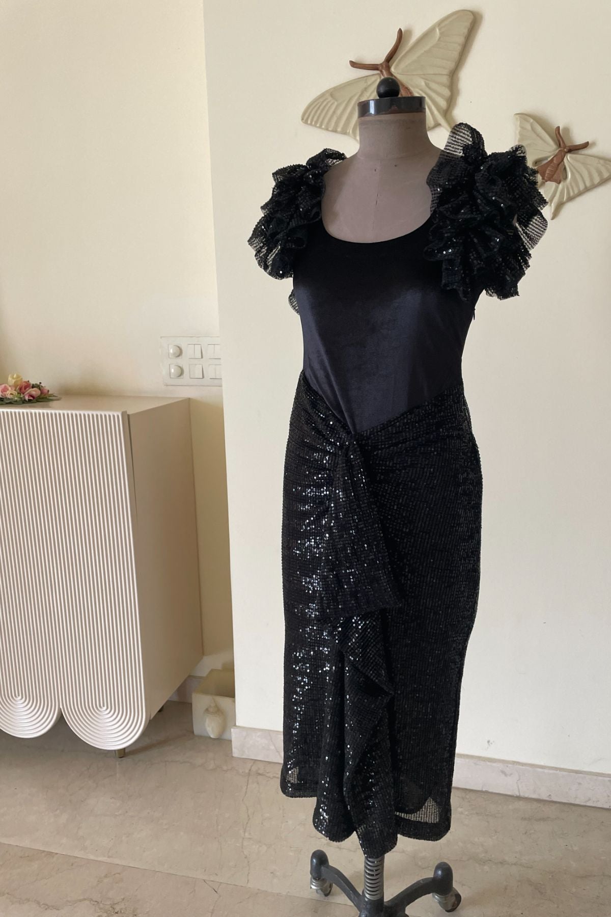 Black Velvet and Sequin Dress