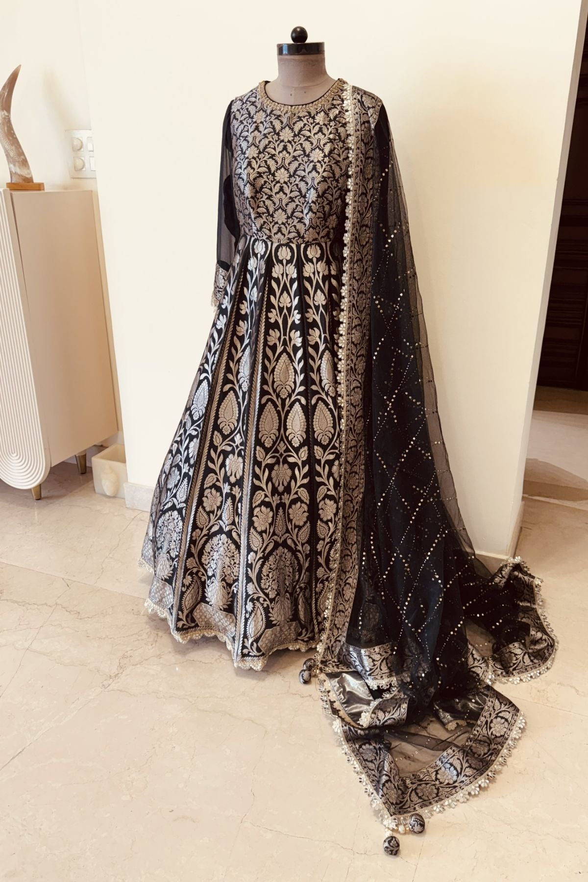 Black Pure Benarasi Georgette Anarkali