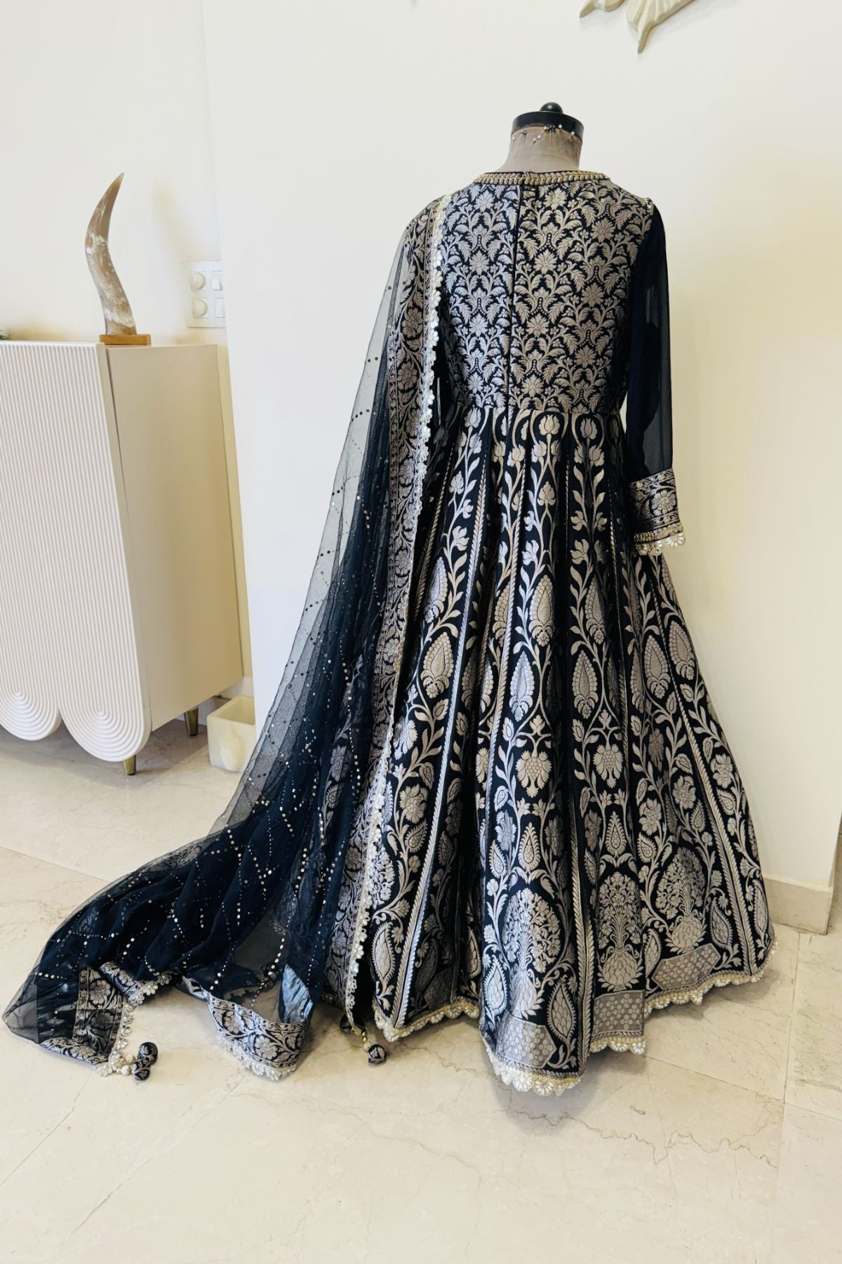Black Pure Benarasi Georgette Anarkali