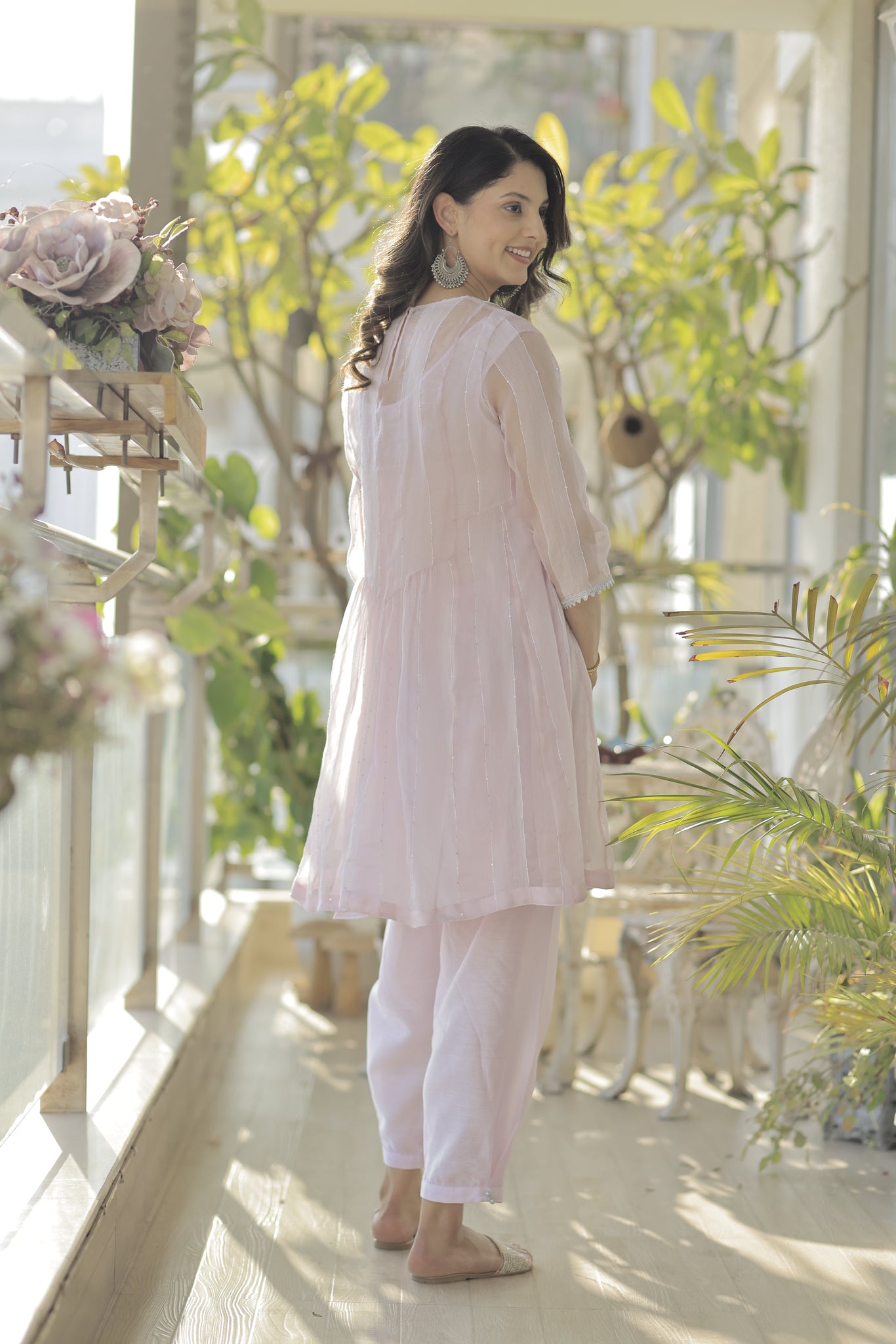 Mauve chanderi tissue short choga