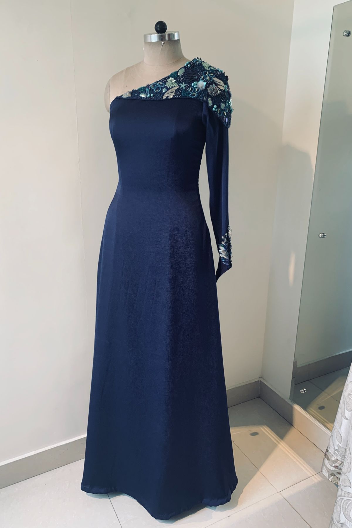 Ocean Blue off Shoulder Gown