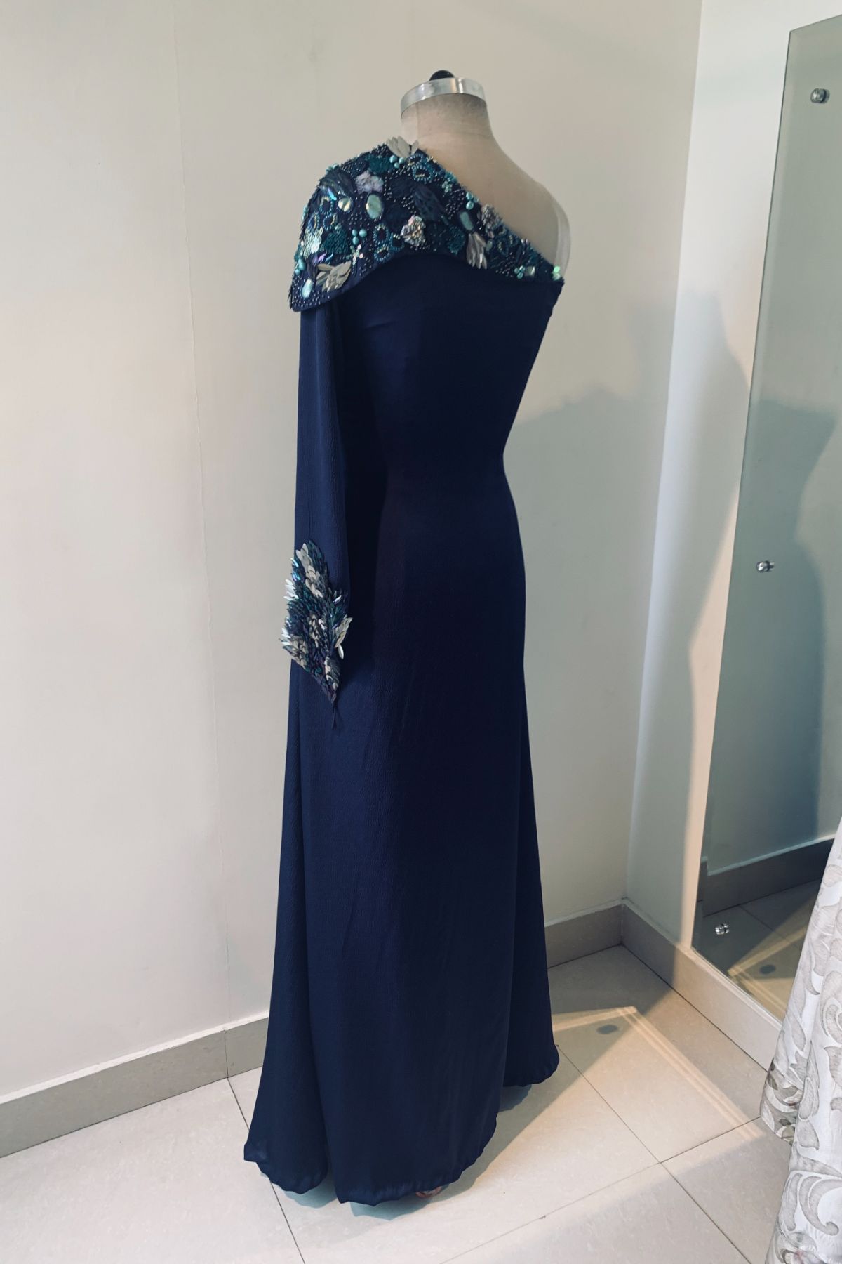 Ocean Blue off Shoulder Gown